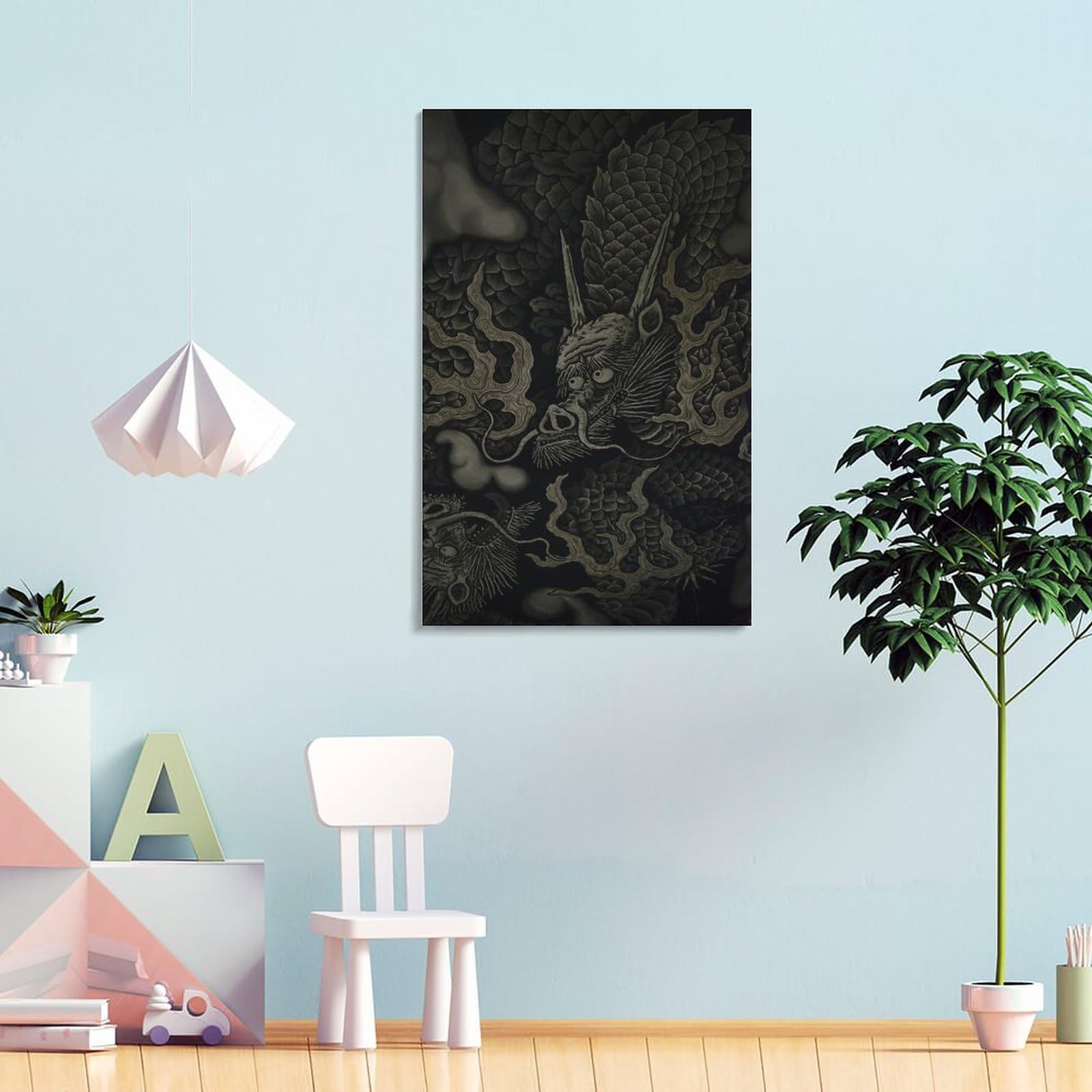 Amazon.co.jp: 絵画 黒龍和風インテリア 絵画 和風イラスト 龍 アート