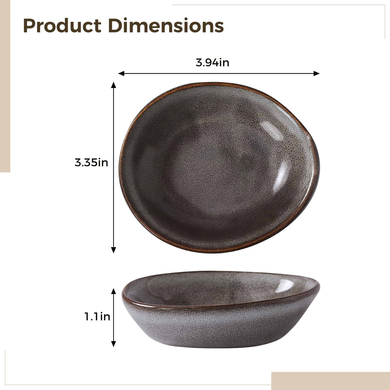 Handgefertigtes 6-teiliges Keramik-Dip-Schüssel-Set, grau glasierte Snack-Schalen, kleine Vintage-Saucenbecher, spülmaschinen- und mikrowellengeeignet