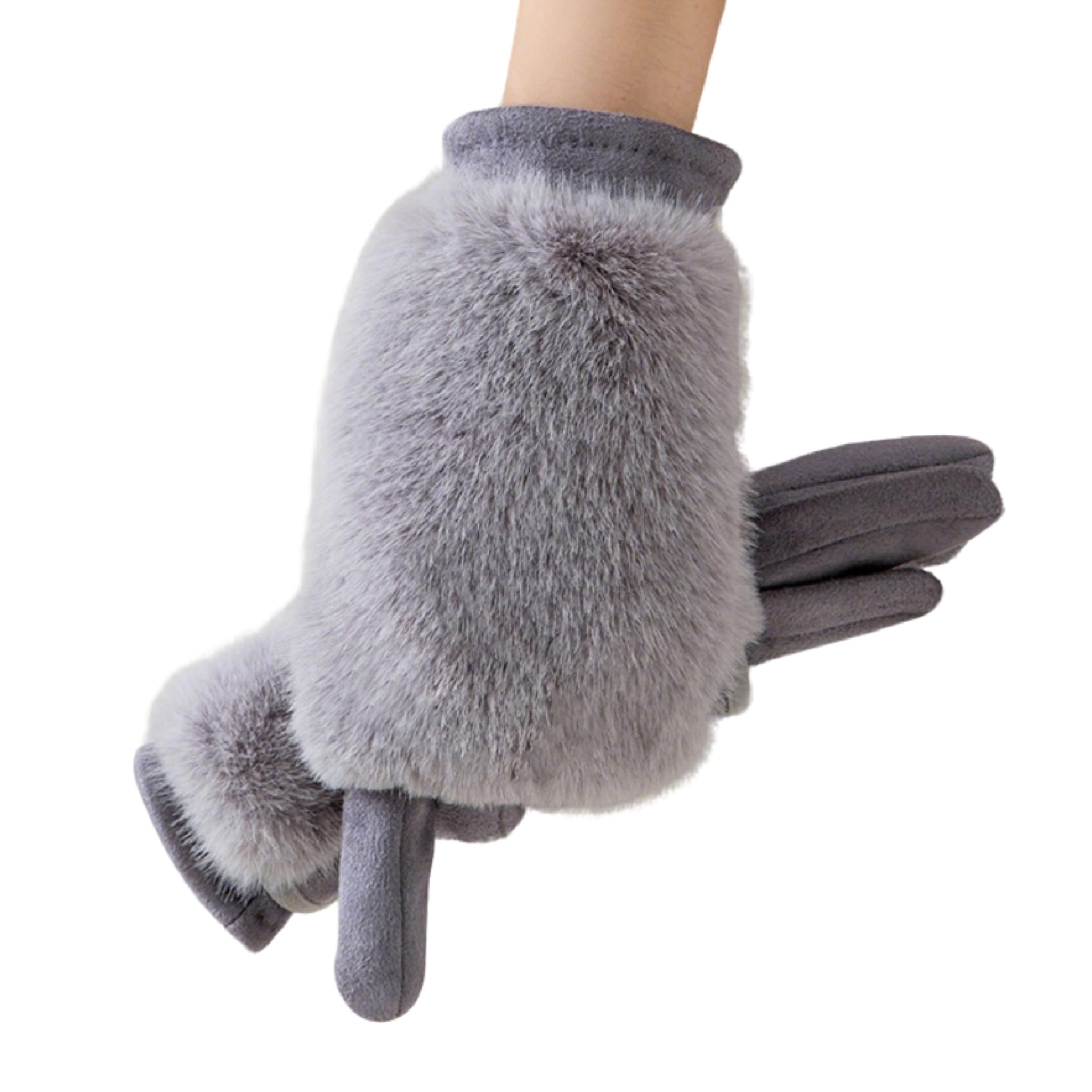 Minicoco Women Gloves Winter Warm Knitted Thermal Gloves (Grey)