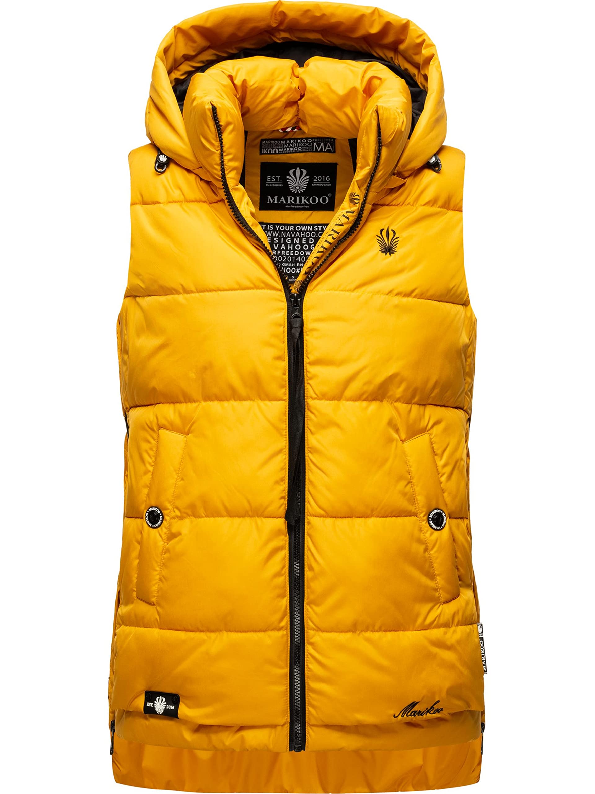 MARIKOO Zarinaa winterjas voor dames, warm, gewatteerde stof met capuchon, maten XS-XXL, Zwart, S