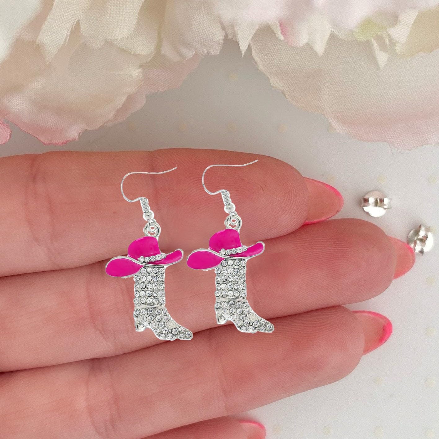 Rhinestone Western Boots Dangle Drop Earrings for Women, Boho Cowgirl Cowboy Enamel Hat Boot Earrings Country Concert Party Outfits Jewelry Gift - Image 3