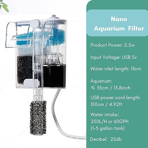 Miniatura 6 de Kit de iniciación para pecera, tanque de vidrio para acuario de 1.2 galones, LWH  6.3 x 6.3 x 8.6 pulgadas, filtro Slient de 60 GPH y lámpara LED de
