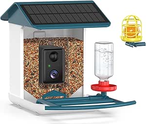 Bird Feeder with Camera, Free AI Forever for 11,000+ Species, 64G TF Card & 1080P HD, Solar-Powered Wireless Outdoor Design, App Alerts & Two-Way Audio for Garden Wildlife Watching (Haze Blue) asin的图片