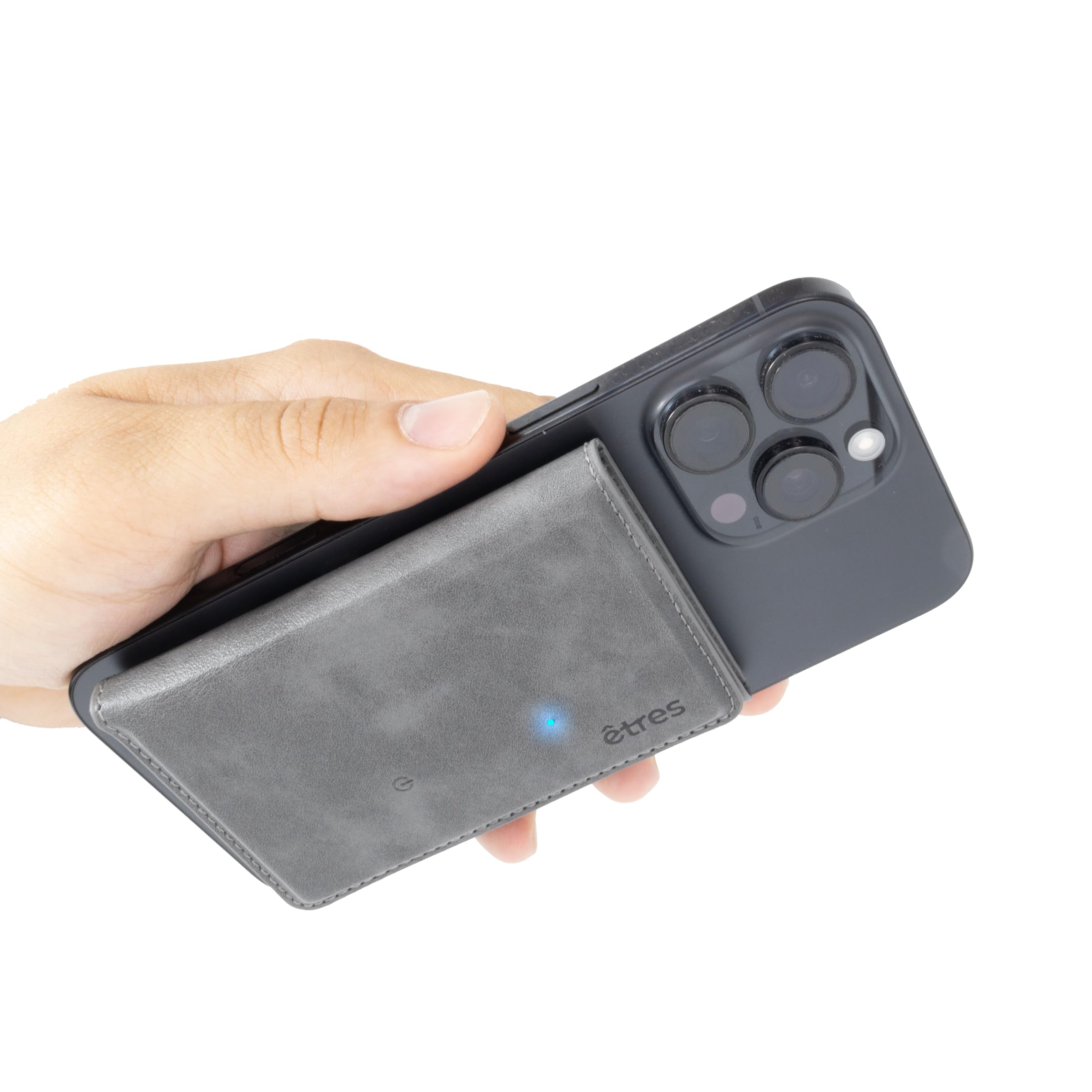 ETRES Portafoglio Magsafe Finder con Tracciamento GPS - Fino a 7 Carte + Tasca Banconote - Ricarica Wireless, Protezione RFID, Ultra Slim e Anello Magnetico Incluso - Solo per iPhone (GRIGIO)