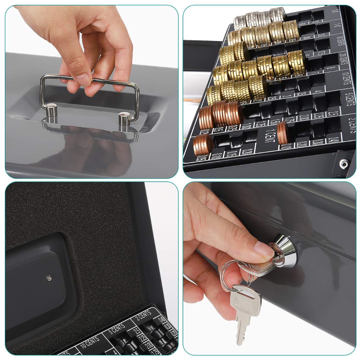 Navaris Caja fuerte para dinero - Organizador de efectivo con cerradura y compartimento interior - Para billetes monedas documentos con dos llaves