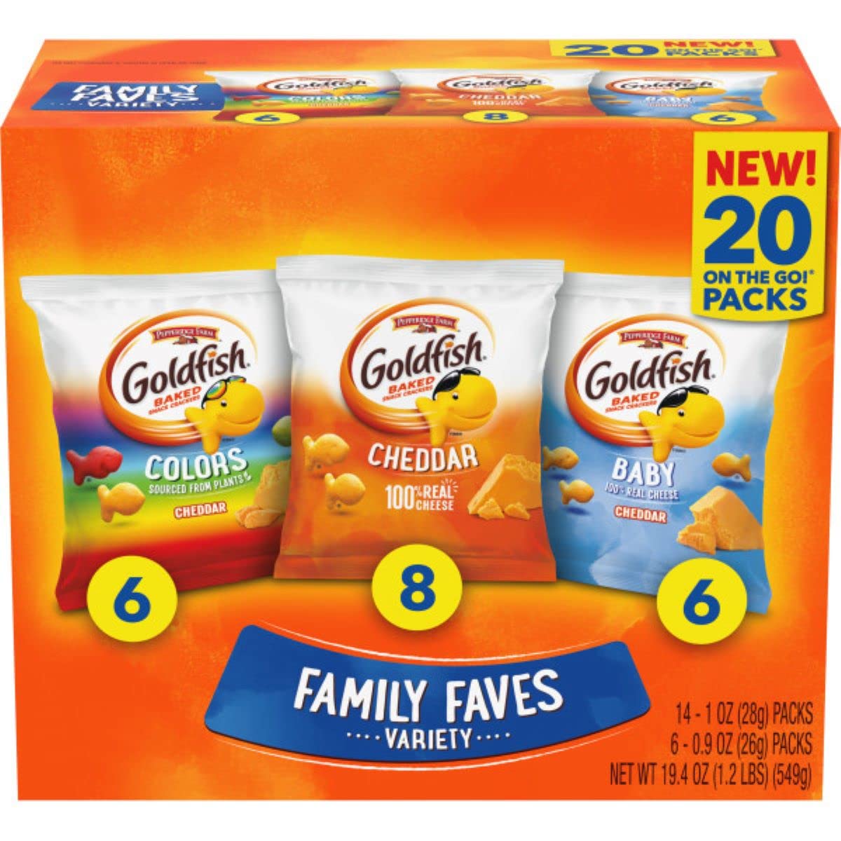 Goldfish Family Faves Crackers, Cheddar, Colors and Baby Crackers Snack