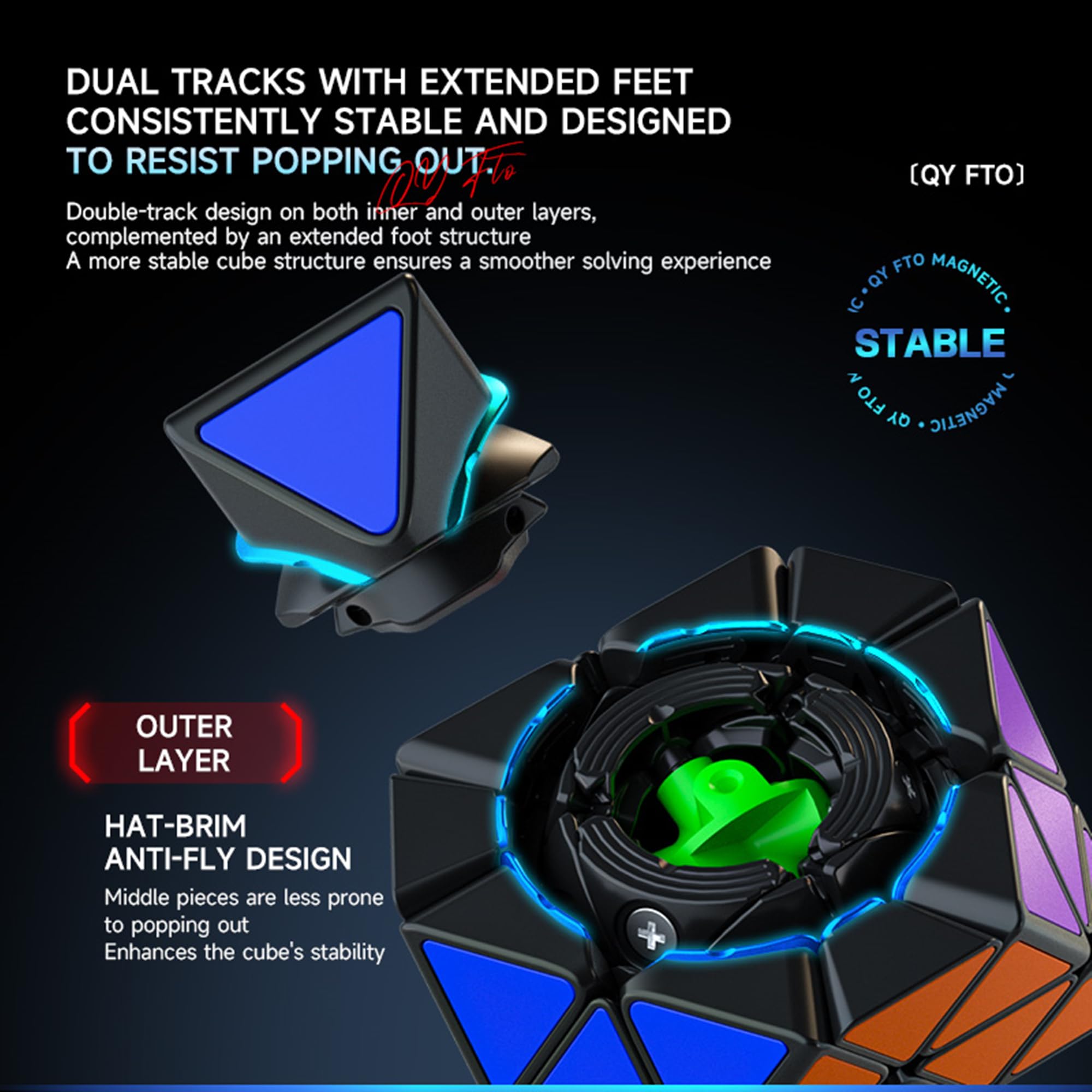 QY Toys FTO Face Turning Octahedron Speed Cube Magnetic, Wersja bez naklejek Magnetyczna