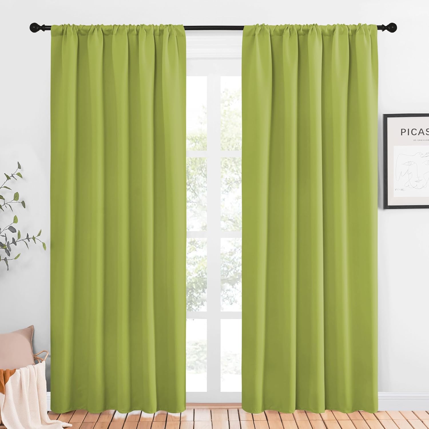 NICETOWN Window Curtains Blackout Drapes, Fresh Green, 1 Pair, 52 by 84-Inch, Thermal Insulated Solid Rod Pocket Blackout Curtains/Draperies for Living Room