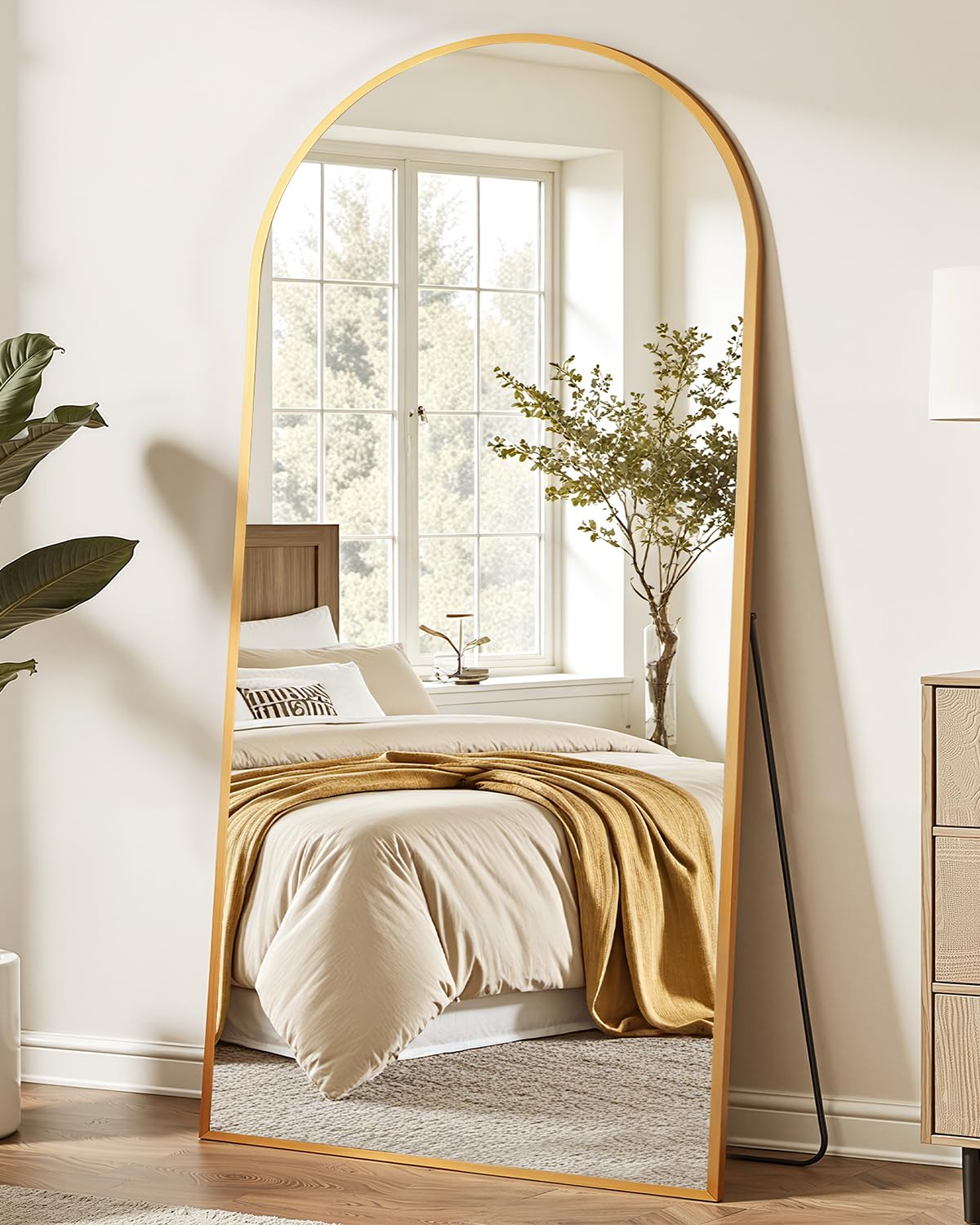 Suidia Full Length Mirror, 58"x18" Floor Standing Mirror Freestanding, Full Body Mirrors with Stand for Bedroom, Hanging Mounted for Living Room Cloakroom, Gold, Arched Style