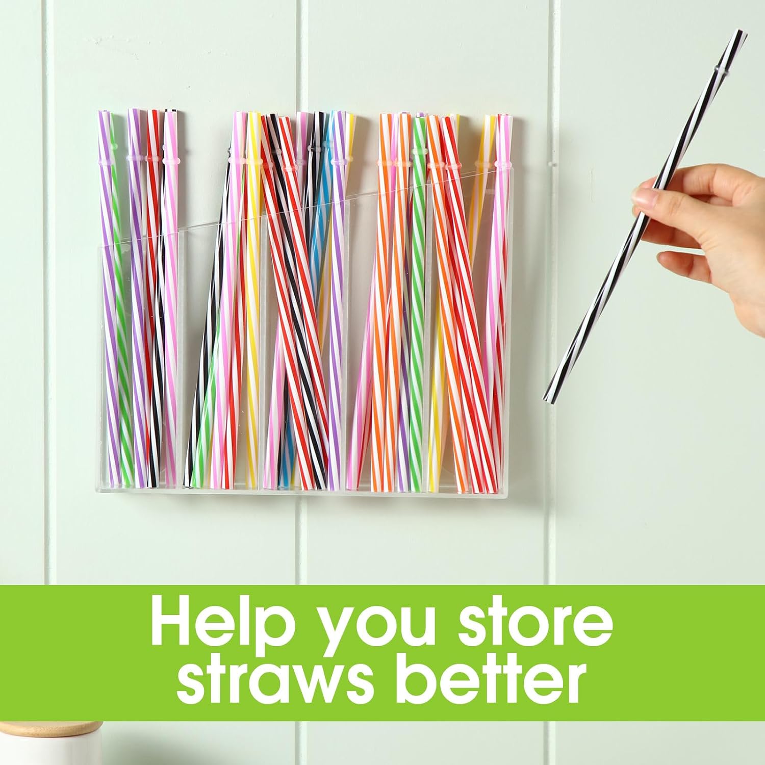 Honeydak Acrylic Straw Holder Cupboard Straw Organizer for Cabinet Door Different Heights Straws Dispenser Adhesive Reusable Storage for Counter for Kitchen Counters and Cupboards(Clear) - Image 6