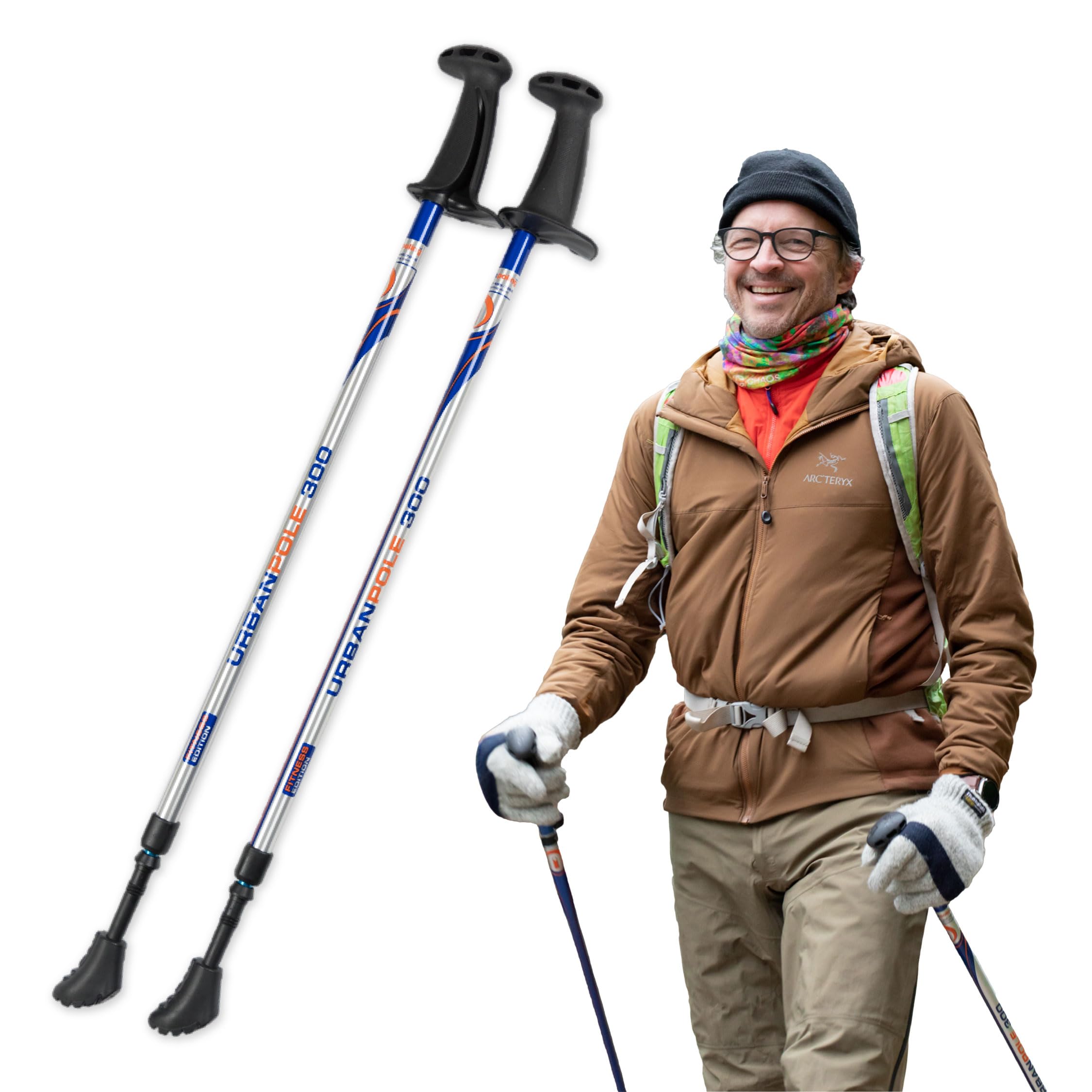Urban Poling Series 300 Urban Poles – 1 Pair – Fitness Edition- Patented Ergonomic CoreGrip™ for Stability – Adjustable, Collapsible, Lightweight for Comfort