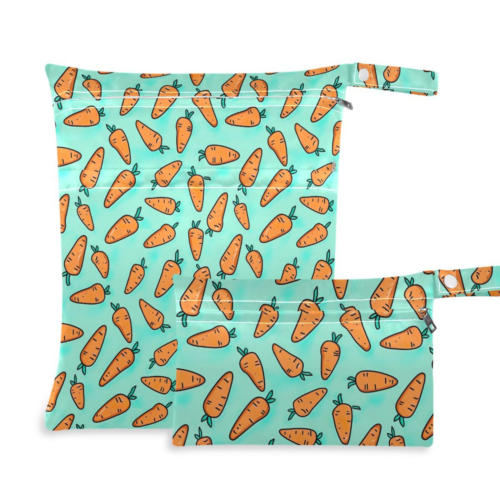 Coikll Wet Dry Bags for Cloth Diaper 2 Pack Waterproof Yoga Gym Bag for Swimsuit Wet Clothes Baby Items-?Cute Carrot?
