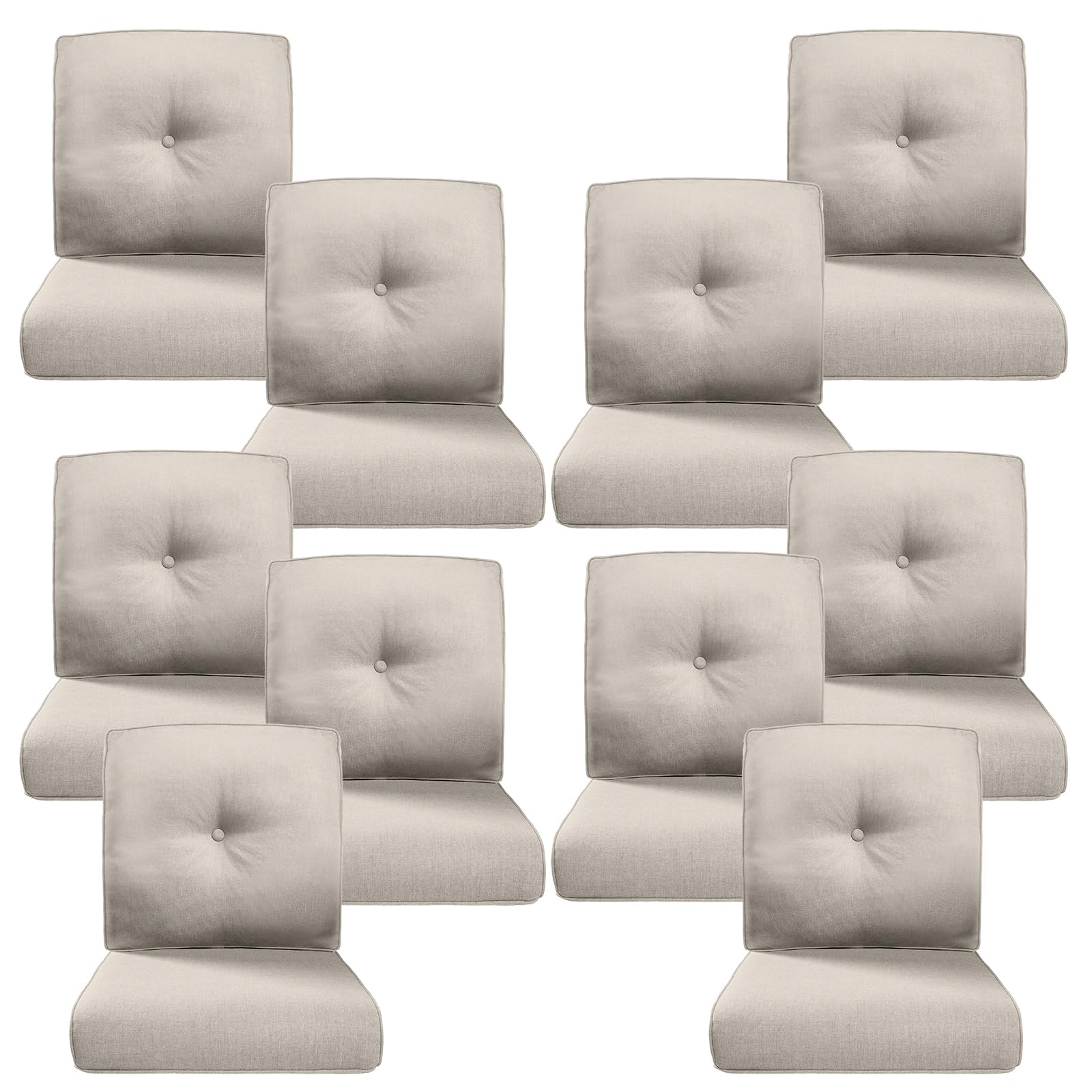 Luxury 4" Thick Outdoor Cushion Set of 10 - 22x24 Patio Furniture Cushions with 28D High-Density Foam, Water-Resistant &amp; Fade-Resistant Fabric, Removable Covers for Patio Furniture Sofa Couch -Beige
