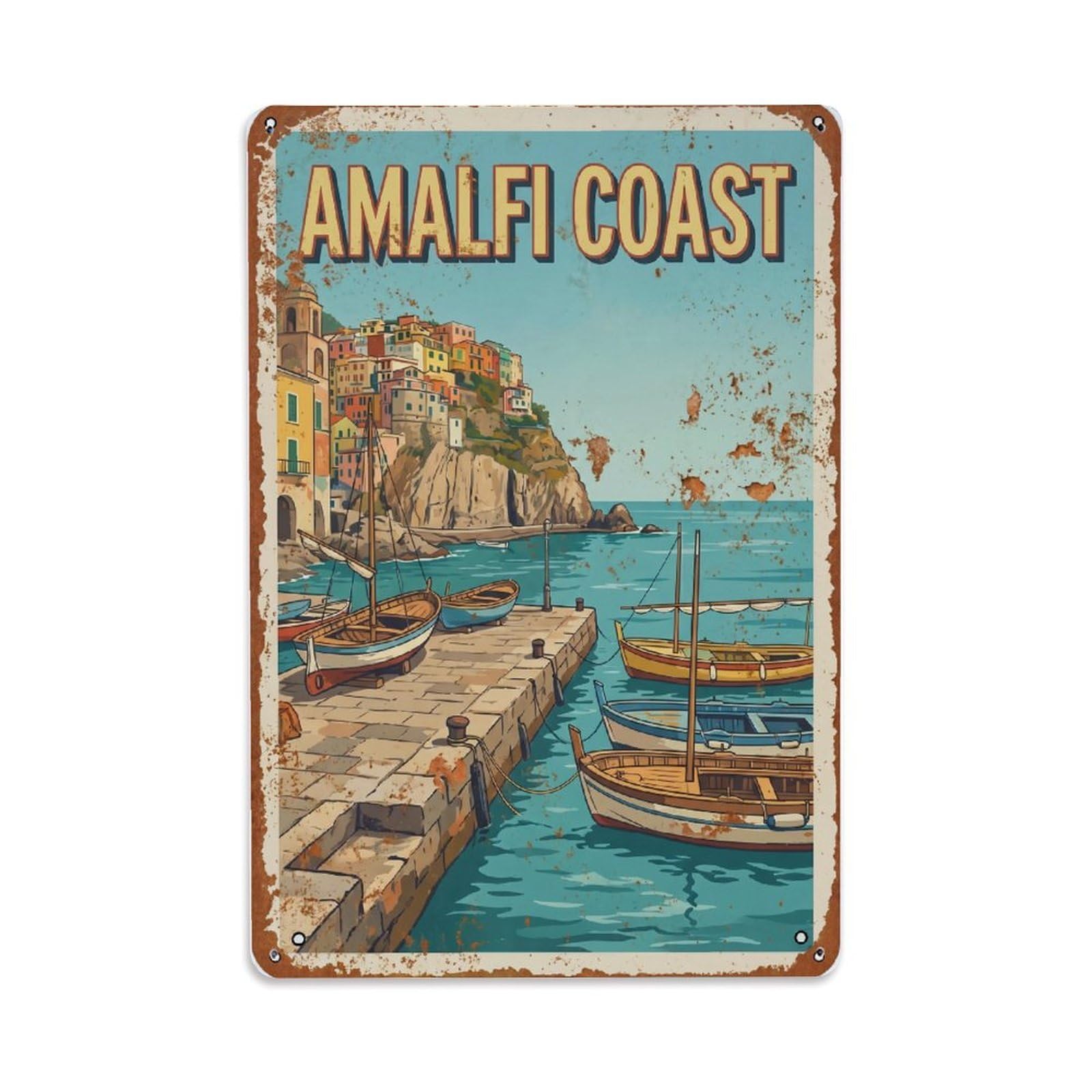 Fqnyr Style Vintage Travel Pier Italy Stone Metal Tin Sign Plaque Wall Decor For Cafe, Club Bar, Office, Home Garden Metal Poster 8X12inch