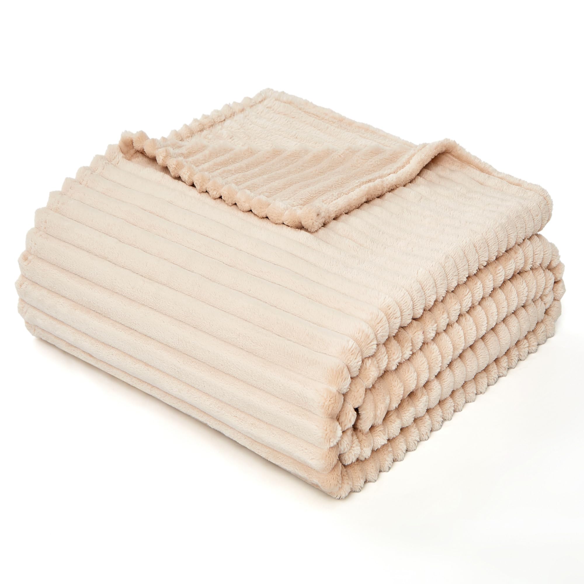 Lane Linen Women's Beige Fleece Throw Blanket 127 X 152 – Gift For Mom Men, Soft Fluffy Fleece Flannel Cozy Fuzzy Plush Couch Bed Blanket, Bedroom Decor Gifts For Him Her