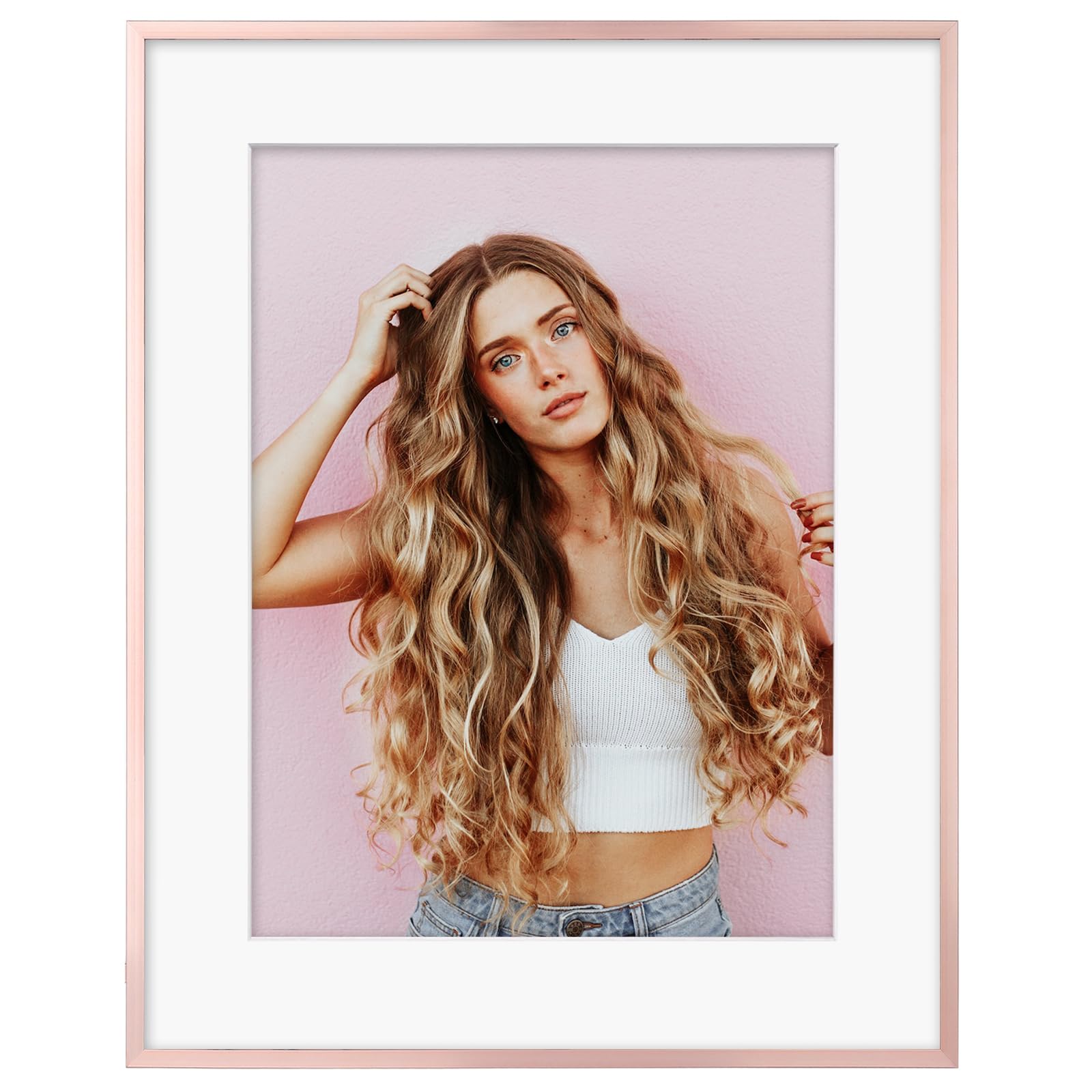 Egofine 16x20 Aluminum Picture Frame Display with Mat for 12x16 or 16x20 without Mat, Metal Poster Frame Covered by Plexiglass for Wall Mounting, 1 Pack, Rose Gold