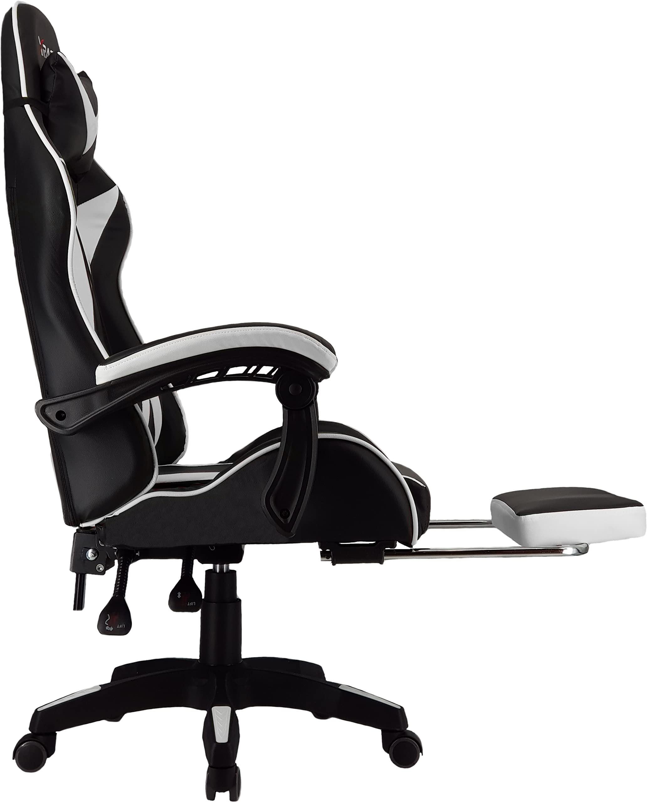 xRace - Poltrona da gaming per videogiochi, girevole, alta in pelle con supporto lombare, poggiatesta e poggiapiedi, regolabile, inclinabile, stile corse racing (bianco)