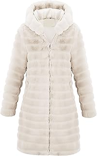 RISISSIDA Women Long Faux Fur Coat Fuzzy Jacket Hooded Winter Fall Warm ...