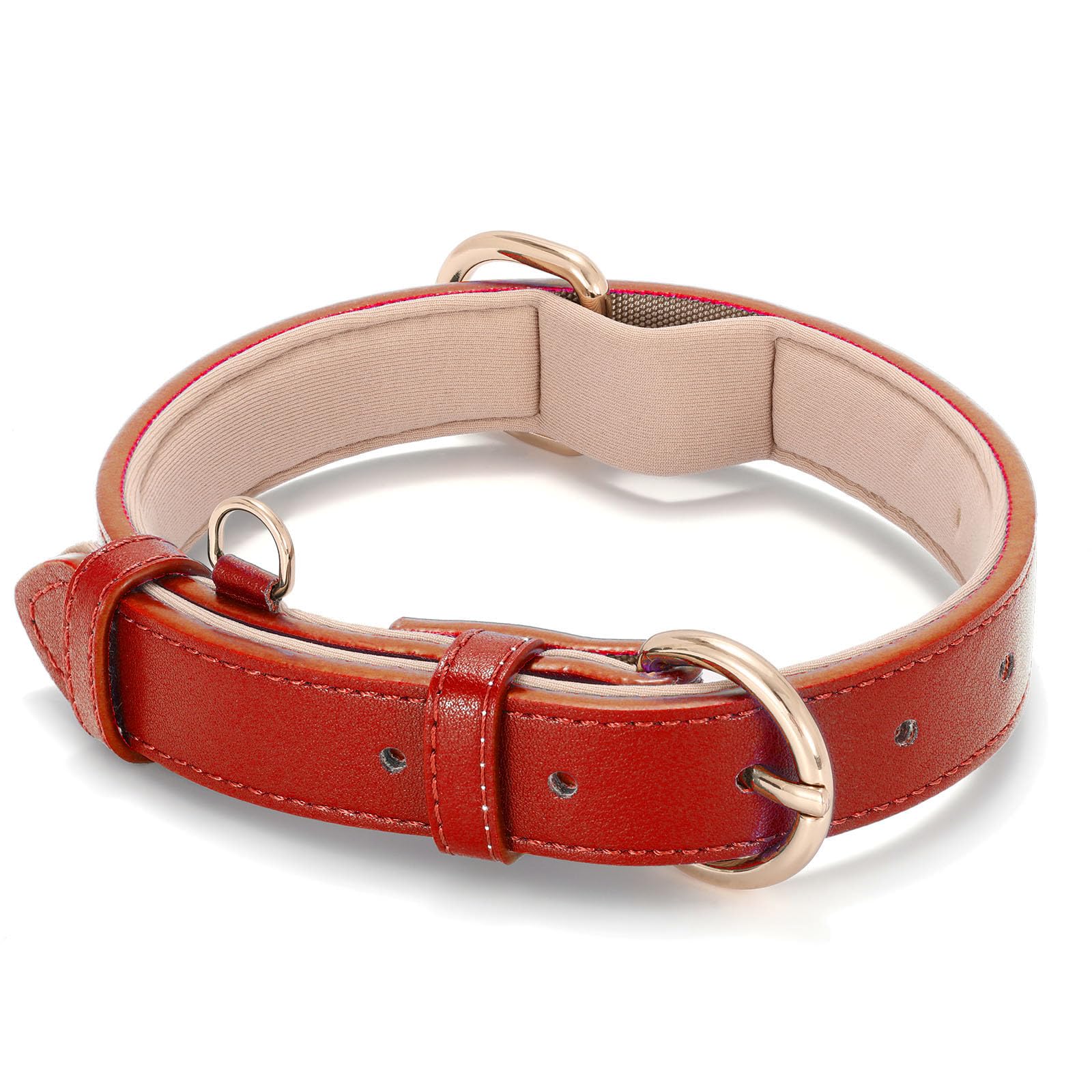 WHIPPY Leather Dog Collar for Small Medium Large Dog Soft Breathable Adjustable Leather Padded Puppy Collar Heavy Duty Waterproof Dog Pet Collar Metal Buckle