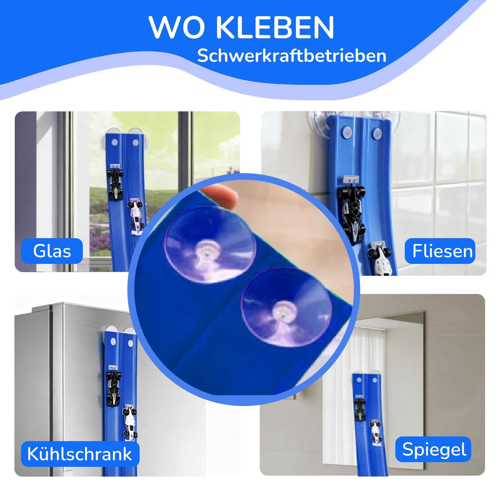 Autorennbahn Flexible Rennstrecke mit 4 Autos & Tragtasche – Soft Rennbahn Spielzeug für Kinder ab 3 4 5 6 Jahre, Rollt Auf Tragbare Autobahn Geschenk für Indoor/Outdoor, Blau