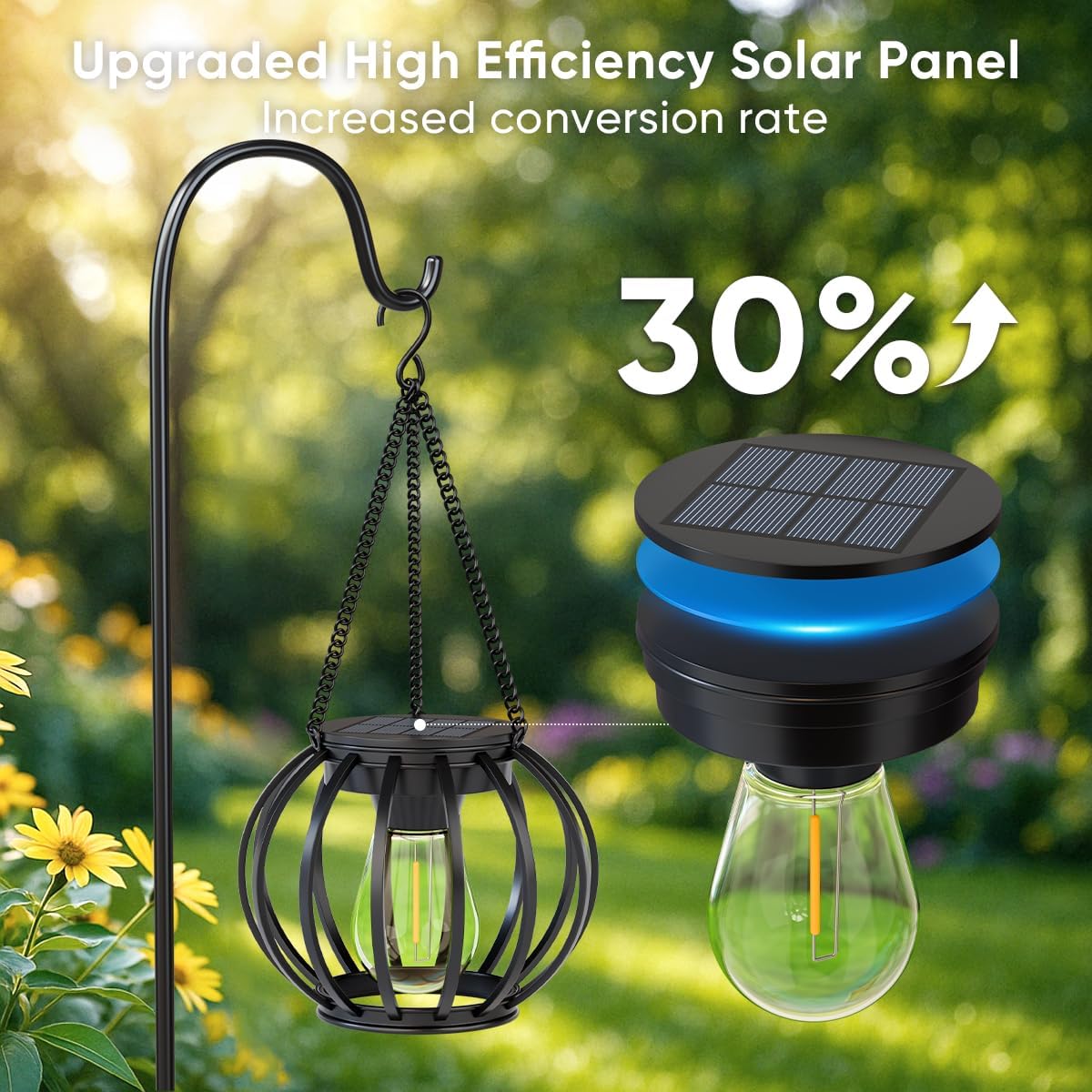 Solar Lanterns Outdoor Waterproof: 2 Pack Metal Hanging Decorative Solar Lights for Pathway Patio Garden Yard - 800mAh Lighting Auto On/Off - IP65 Rustproof Outdoor Lights - Gifts for Mom Women