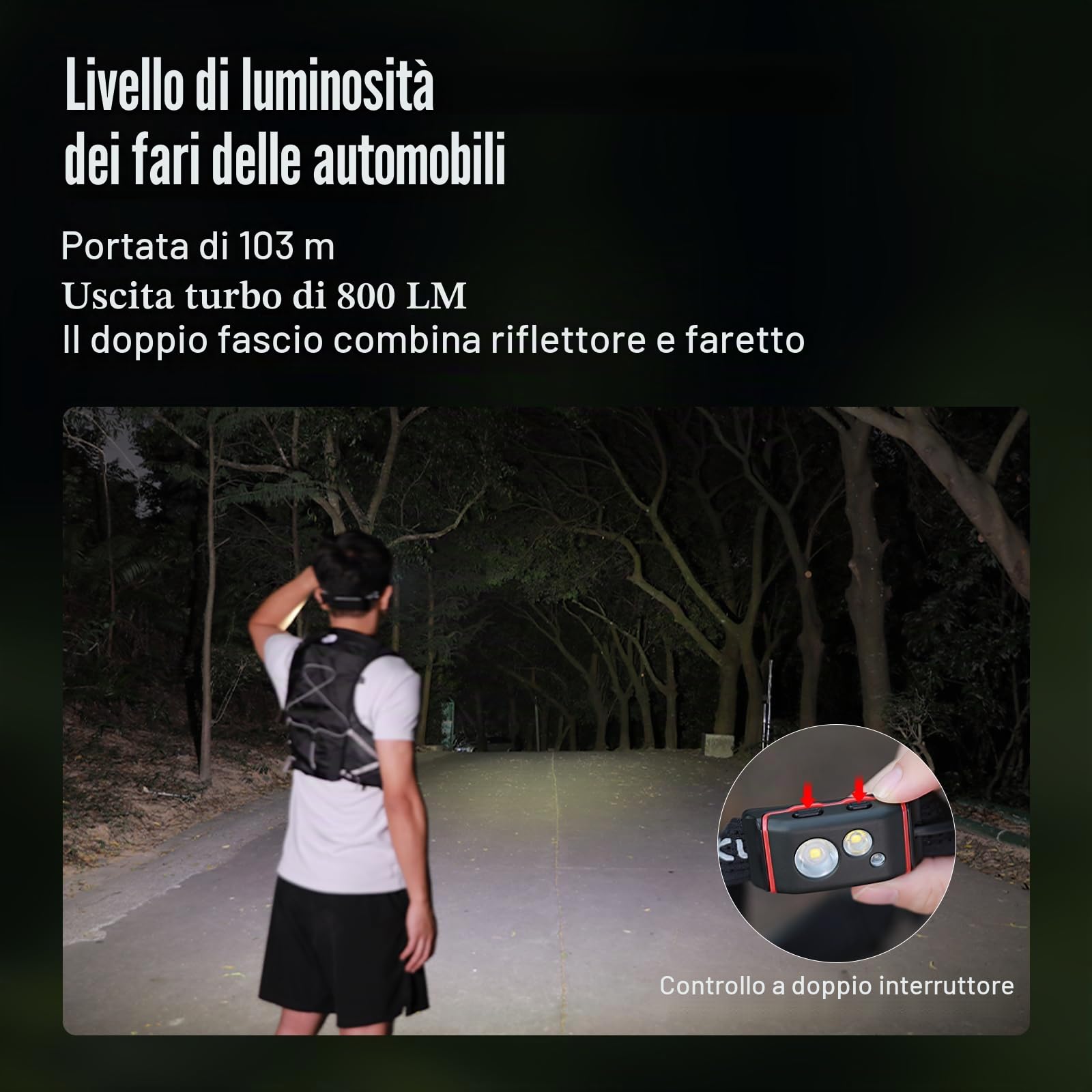 Klarus HM5 - Lampada frontale da 800 Lumen ultrasottile e leggera per trail running con luce rossa, doppio interruttore, 105 ore di autonomia, IPX6 impermeabile, ideale per corsa, campeggio