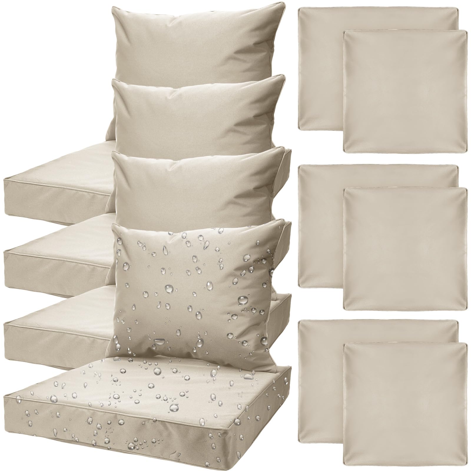 Photo 1 of Mindsoft 4 Set Patio Cushion Covers Replacement Water UV Resistant Outdoor Cushion Slipcovers with Zipper Chair Seat Cushion Covers for Outdoor Furniture (24 x 20 Inch, 24 x 24 x 4 Inch, Light Khaki)