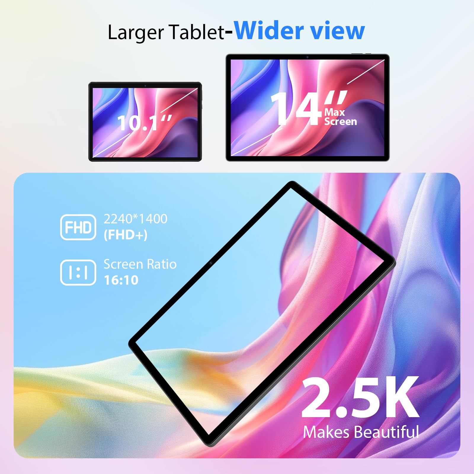 PIXPEAK 2.5K Tablet 14 pollici, 4G Lte/5G WiFi, INCELL 2240 x 1400, 11580mAh, 36GB RAM, 256GB ROM (Estensione 2TB), Android 14, Octa-Core, 13MP+8MP, tablet in offerta con Custodia/GPS/Bluet (Grigio)