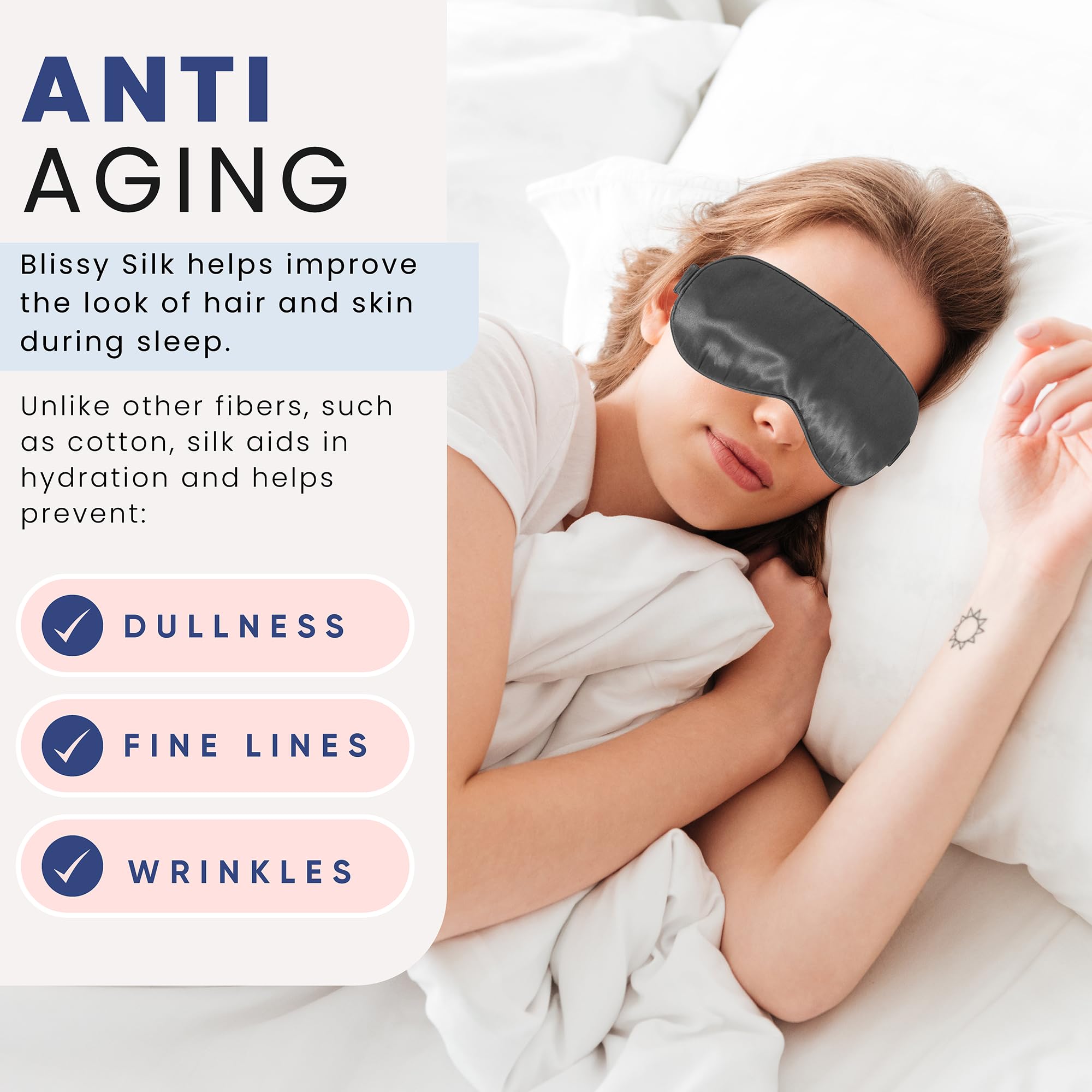 Blissy Masque de sommeil en soie – Masque de sommeil pour les yeux pour homme et femme pour une occultation totale – 100% pure soie de mûrier, fibres 6a 22 mommes – Masque de sommeil en soie pour