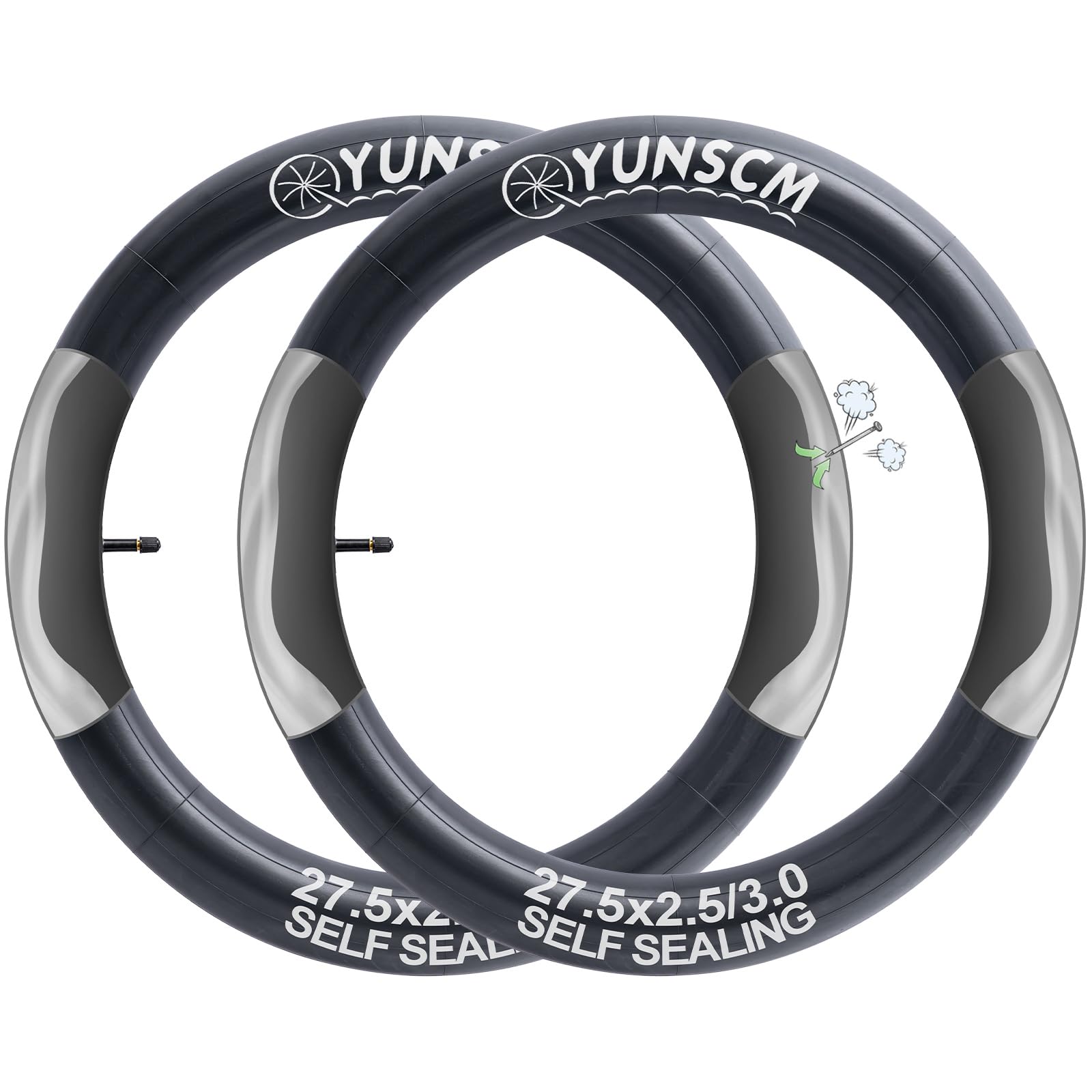 YunSCM 2Pcs 64/76-584 Self-Sealing 27.5 inch Fat Bike Inner Tubes 27.5x2.5 27.5x3.0 AV32mm Schrader Valve Automatic Repair Puncture Resistant Tube Compatible 27.5x2.5/3.0 Bicycle Tyre Inner Tube