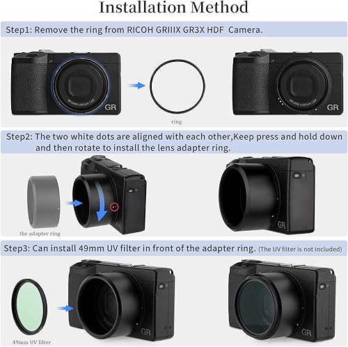 Miniatura 7 de Haoge LAR-GR3X Anillo adaptador de filtro de lente para RICOH GR3XGRIIIX cámara compacta digital para lente de conversión ancha GT-2 GW4 reemplaza