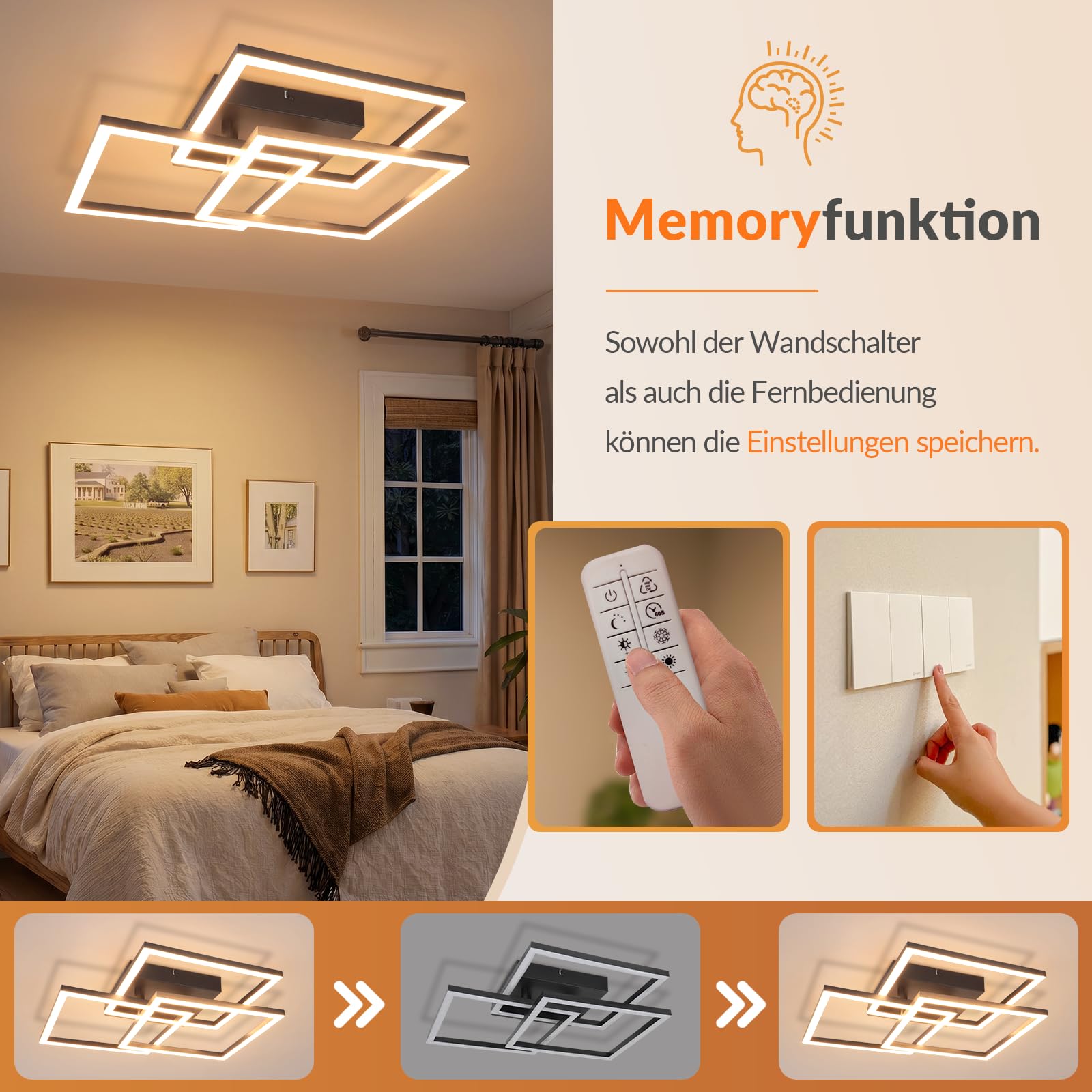Homefire LED Deckenlampe, 31W Deckenleuchte Wohnzimmer mit Fernbedienung