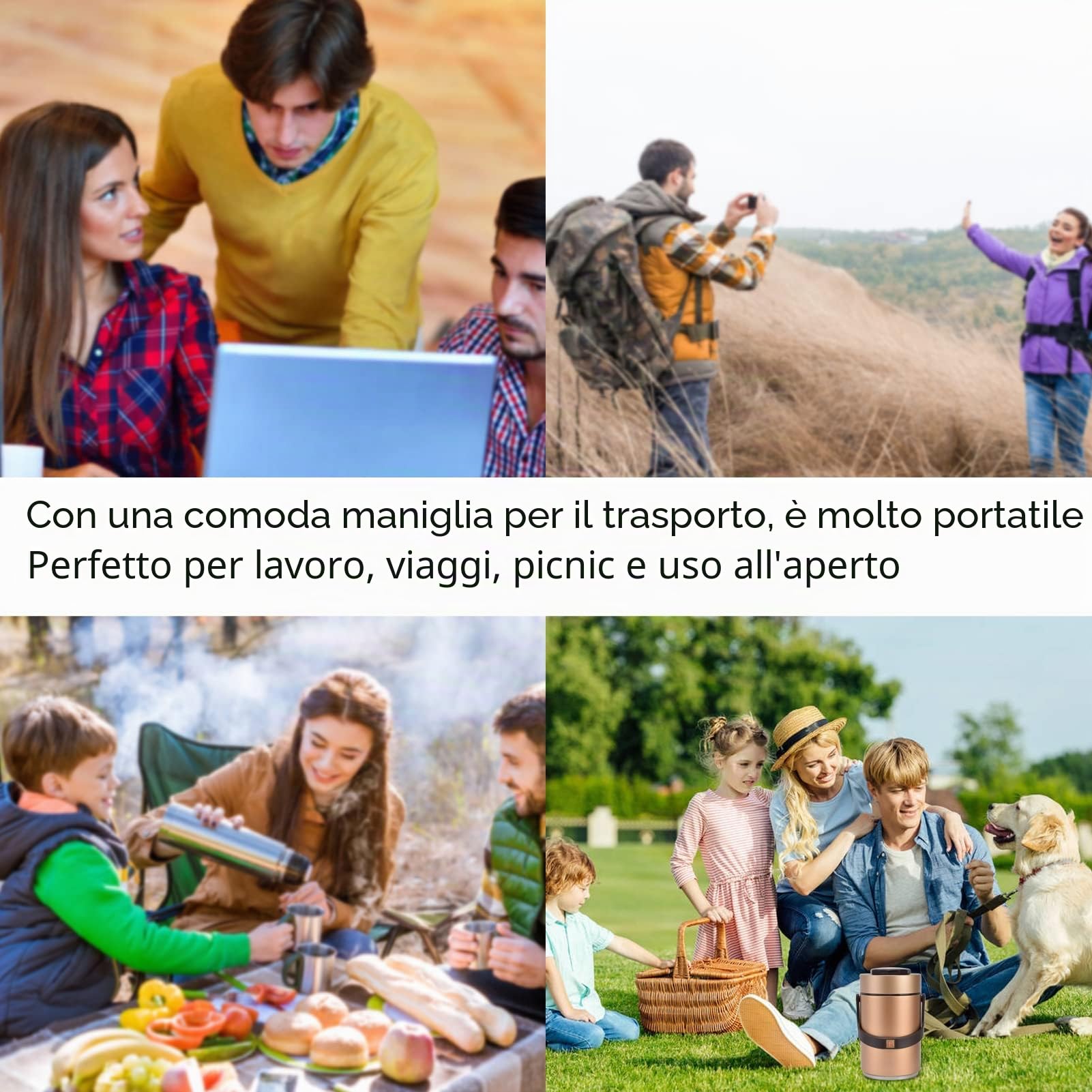 2,3L Contenitore per il pranzo in acciaio inossidabile con 3 strati, isolante a vuoto, contenitore per alimenti con chiusura ermetica per ufficio, viaggi, picnic, attività all'aperto (Oro)
