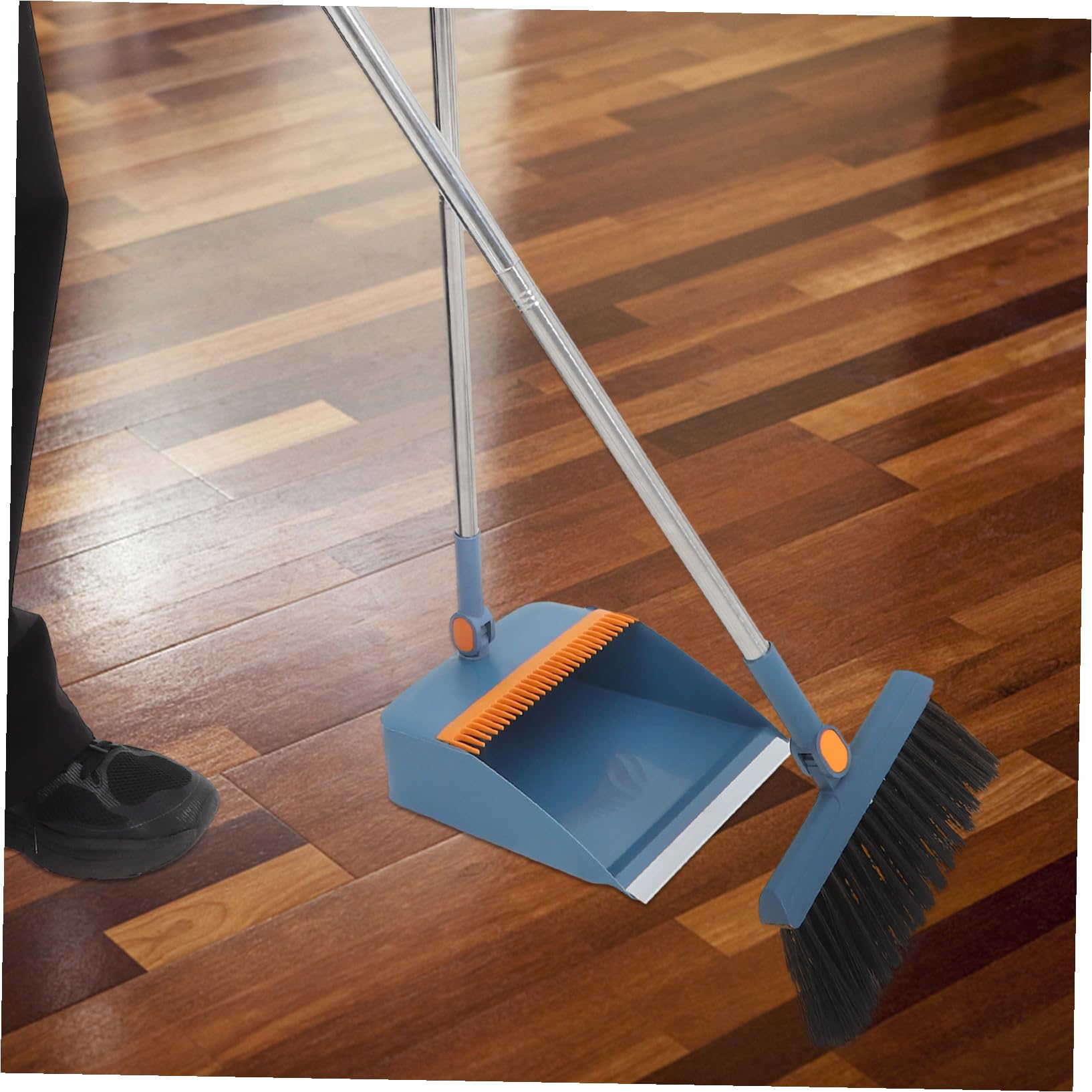 Escoba y Recogedor Plegables Ergonómicos de Acero Inoxidable con Mango para Oficina y Hogar Compacto y Fácil de Almacenar para Limpieza Interior de Suelos y Polvo