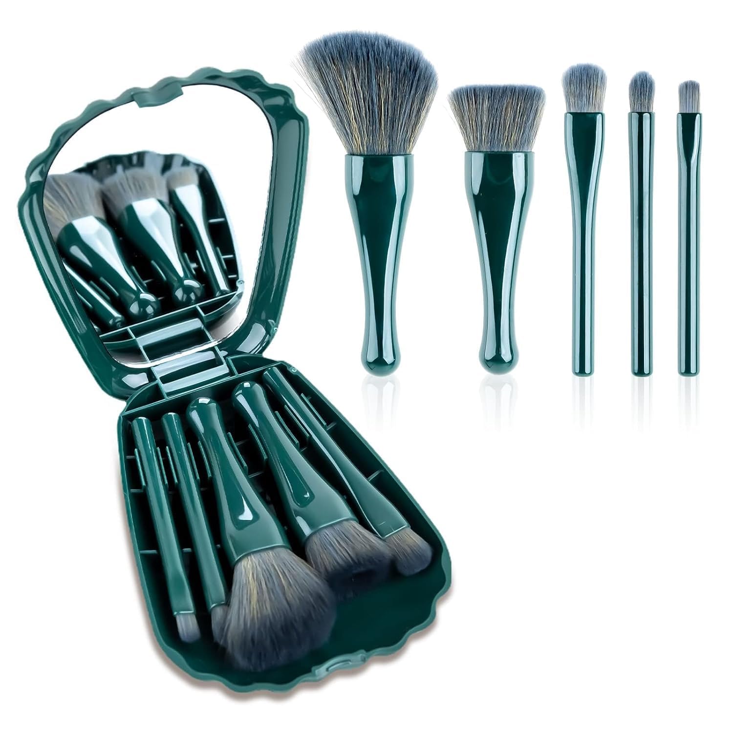 SEA SHELL MAKEUP BRUSH SET - 5PCS Mini Mermaid-Inspired Makeup Brushes Kit - Portable Mirror Case. Features Lip Brush, Blending Powder Brush, and Eyeshadow Brush for Effortless On-the-Go Beauty-picture-56