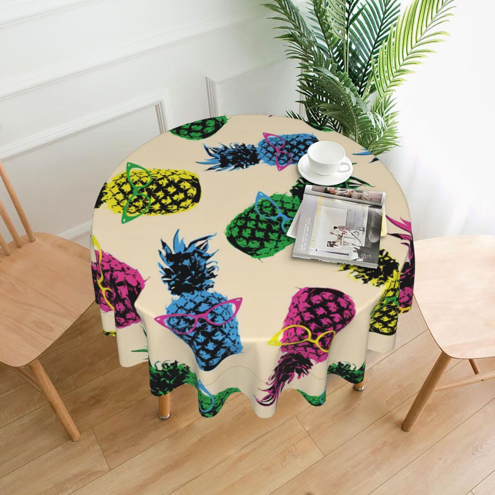 YYHHAOFA Retro Pineapple Prints 60in Round Decorative Tablecloth – High-Grade Polyester Throw Cover for Dining, Parties, and Outdoor Events