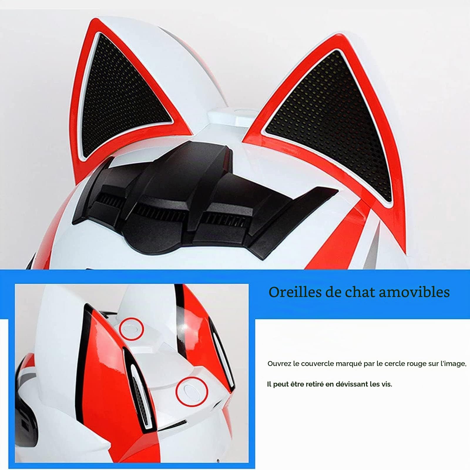 Casques Moto Intégral Oreilles de Chat avec Visière Casque Scooter Racing Motocross Casque Intégraux Homologué Dot/ECE Homme Femme