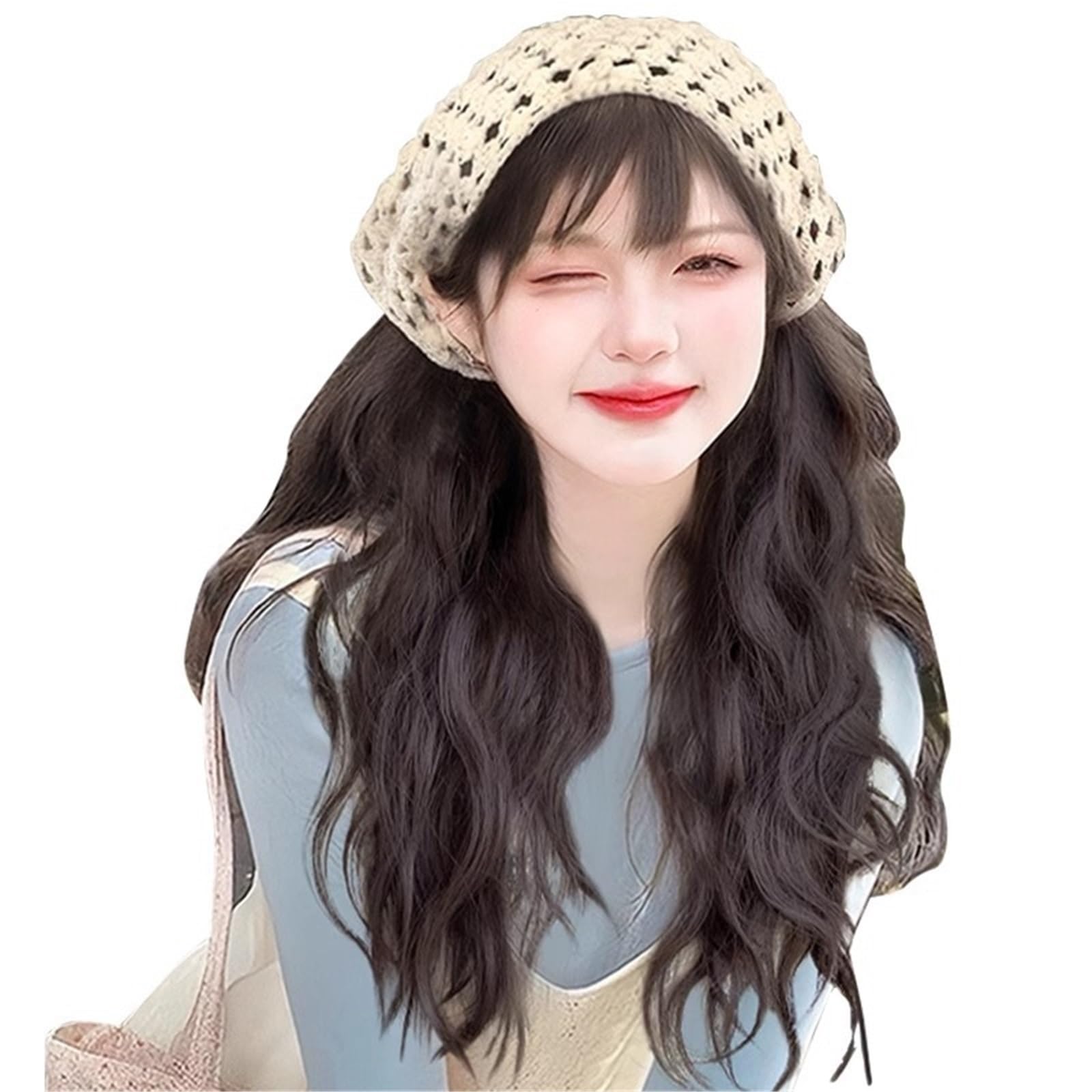 Libangrong-888 Women's Natural Wigs Water Ripple Long Curly Hair Wig With Integrated Headscarf For Daily Use Wig(Natural)