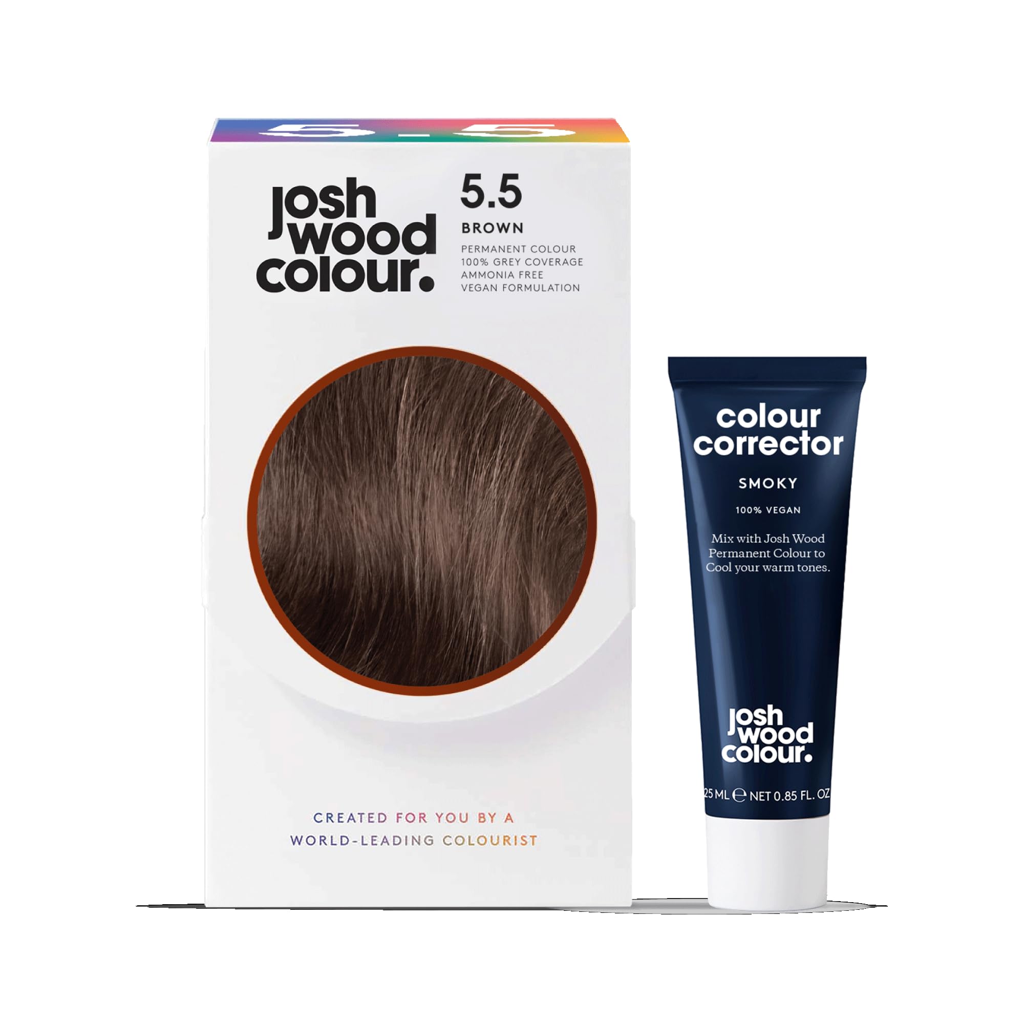 Josh Wood Permanent Colour 5.5 and Smoky Brunette Colour Corrector 4 to 6 Bundle - Striking Permanent Colour with Shine Complex, 100% Grey Coverage, Ammonia Free, Kind to Hair Ingredients