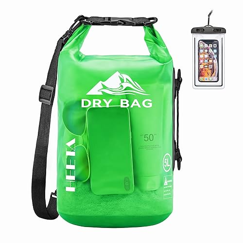 HEETA Dry Bag Waterproof for Women Men, 5L/10L/20L/30L/40L Roll Top Lightweight Dry Storage Bag Backpack with Phone Case for Travel Swimming Boating Kayaking Paddle Board Camping Beach Accessories - Green - 20L
