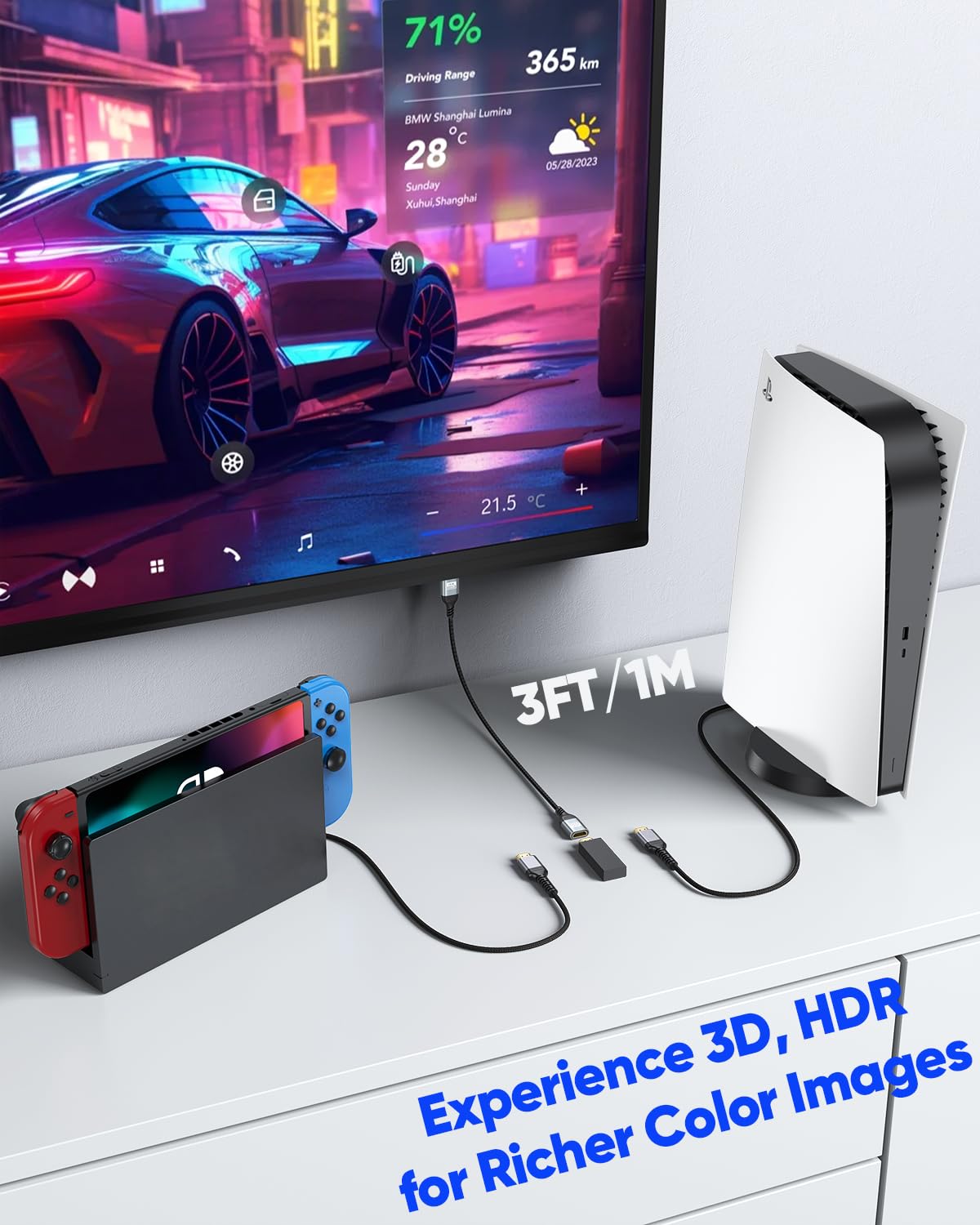Cavo di prolunga HDMI 4K da 0,9 m, adattatore HDMI ad alta velocità da maschio a femmina, supporta ARC, HDR, 3D, HDCP 2.2, compatibile con Fire TV Stick, dispositivi Roku, PS5, Xbox, HDTV