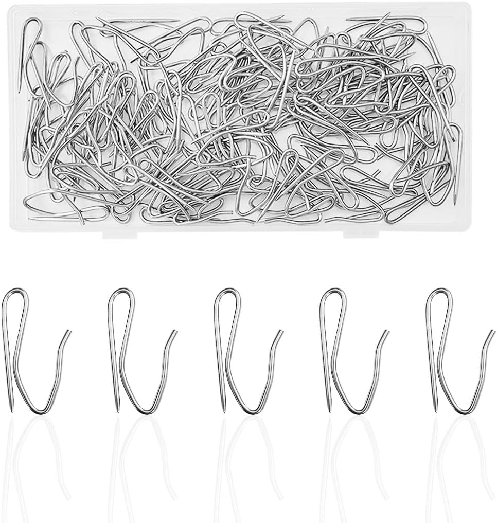 MorningRo 100 Pcs Stainless Steel Pinch Pleat Curtain Hooks Drapery Pins Deep Metal Prong Curtain Hangers For Window Shower Door
