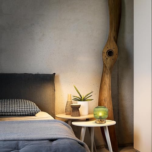 Miniatura 3 de Lámpara de mesa de cristal verde de mediados de siglo moderna lámpara de mesa acanalada pantalla de vidrio dorado lámpara de mesa pequeña lámpara de