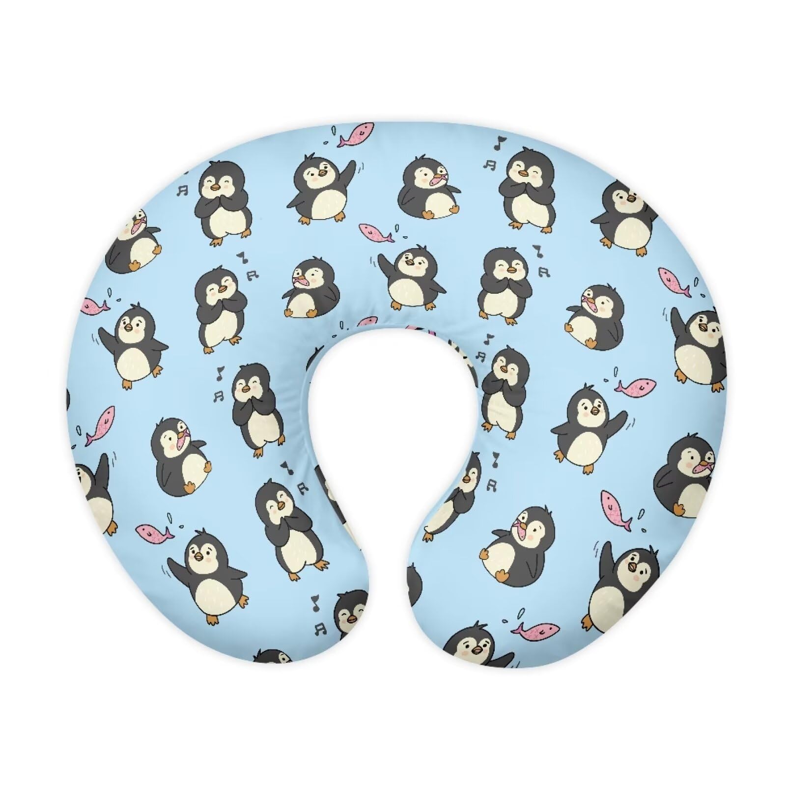 LJMKZJN Breast Feeding Pillow Covers for Bottle and Breastfeeding Nursing Pillowcase for Breastfeeding, Bottle Feeding and Bonding Easy Installation Elastic Fabric, Little Penguins Blue