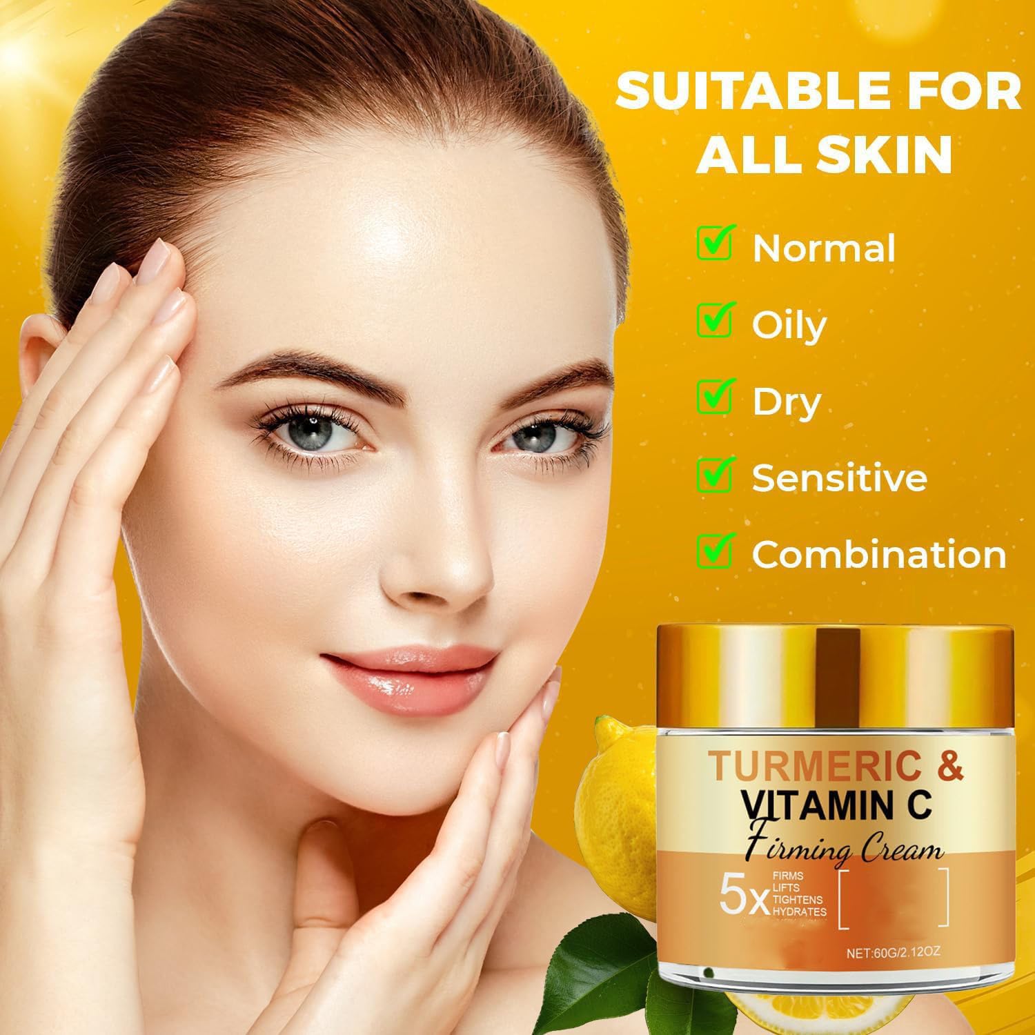 Crema viso con curcuma e vitamina C, idratante viso curcuma per macchie marroni, rughe e tinture irregolari, crema schiarente anti-invecchiamento con curcuma, crema (7PCS)
