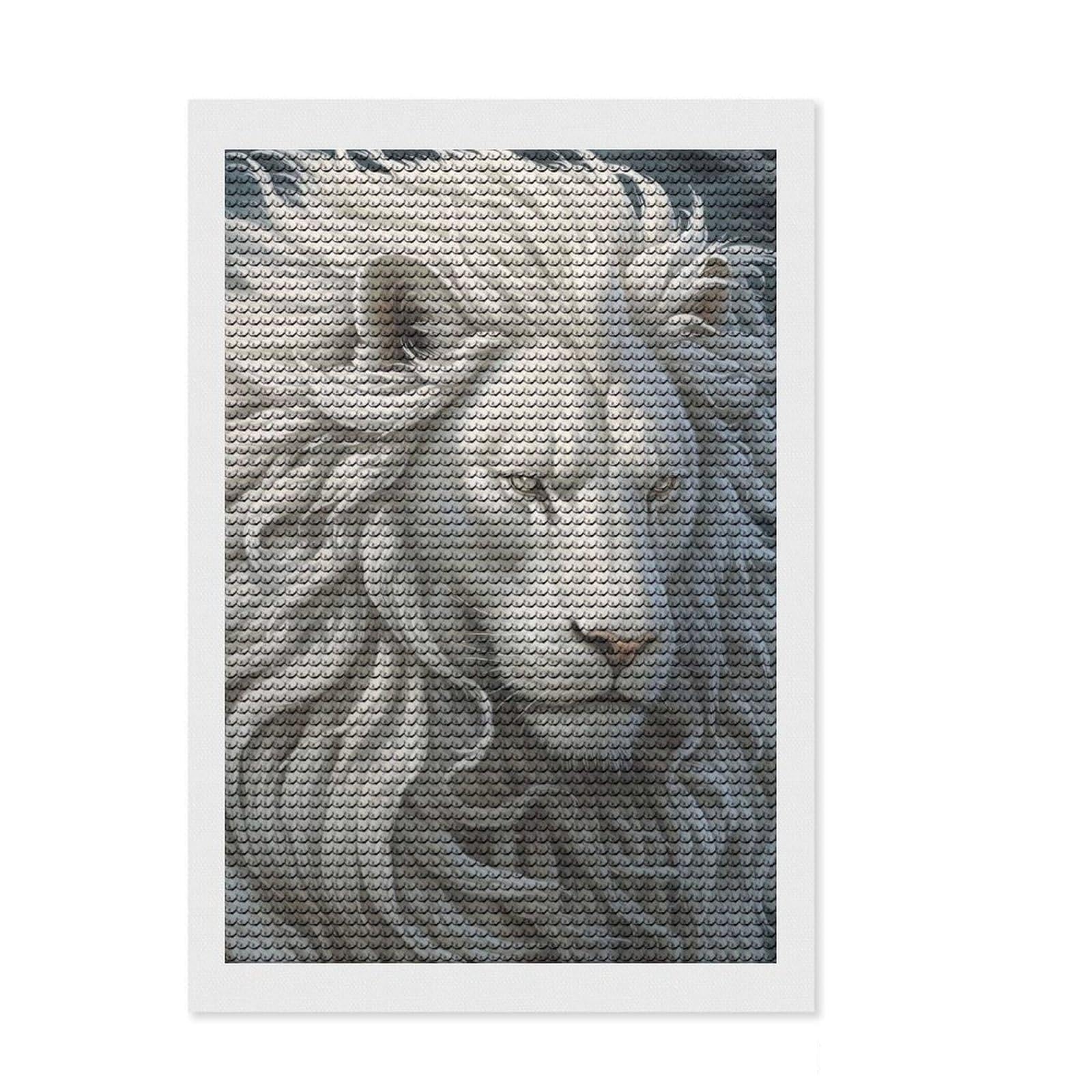 Junmoney White Lion Diamond Painting Canvas Set 8"x12", Calming Craft to Unwind, with Tool Kit, Office Decor, Christmas Gift