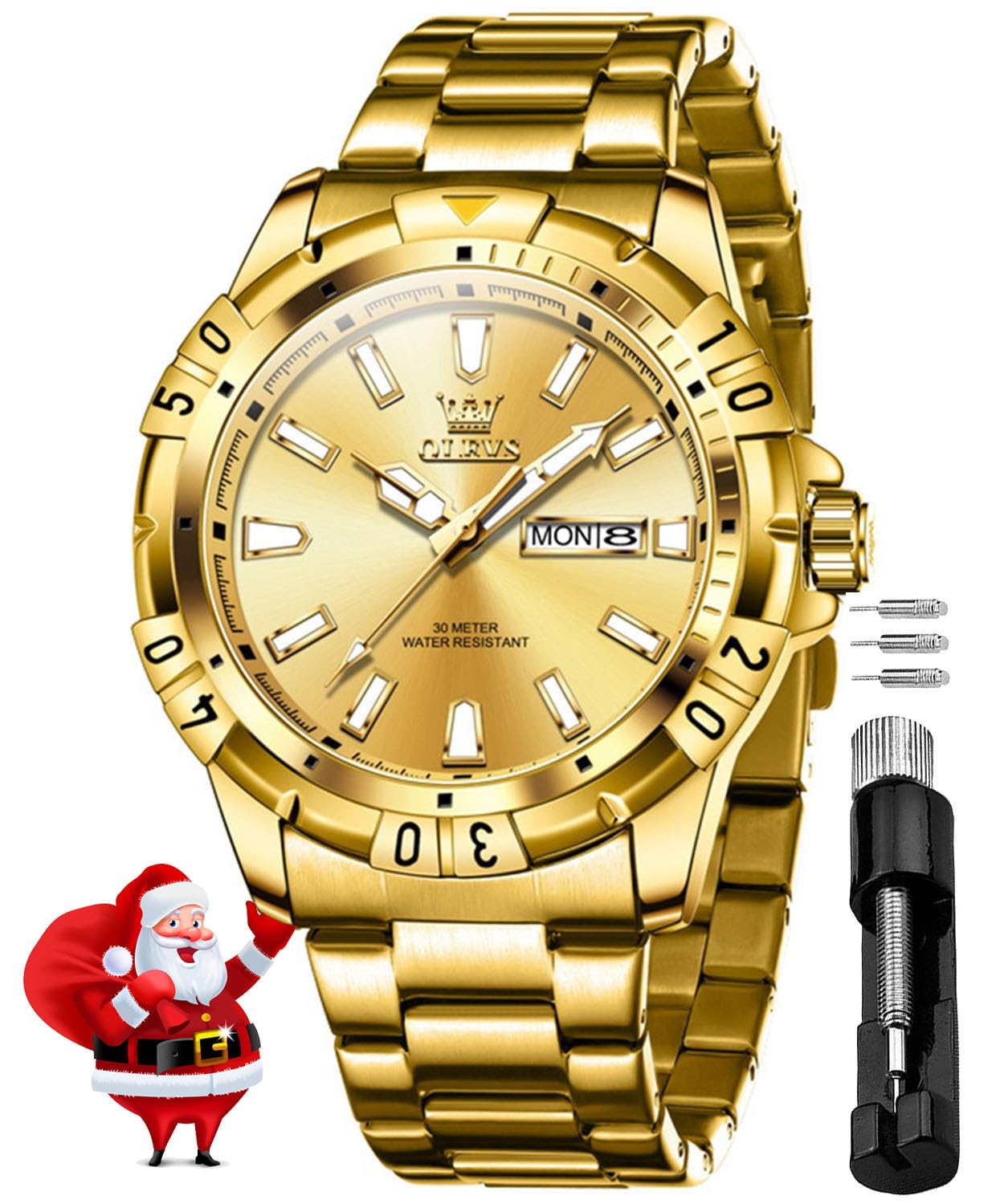 OLEVS Mens Wrist Watch Gold Big Face Luxury Dress Stainless Steel Analog Quartz Waterproof Chain Watch for Men Date (B0D9W29Y5V) Amazon Price History, Amazon Price Tracker