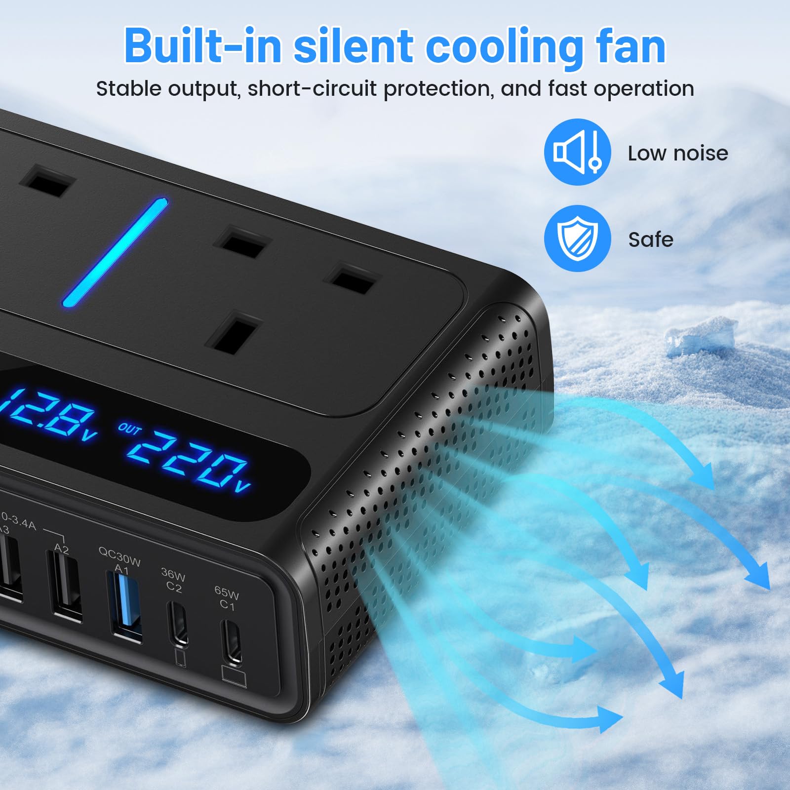 8 in 1 200W Car Power Inverter 12V to 240V / 230V with 2 Sockets, 4 USB Ports and 2 Type-C Ports,Fast Charging Car Voltage Converter Inverter,with Cigarette Lighter Plug,Suitable for Laptops, iPads — view 6
