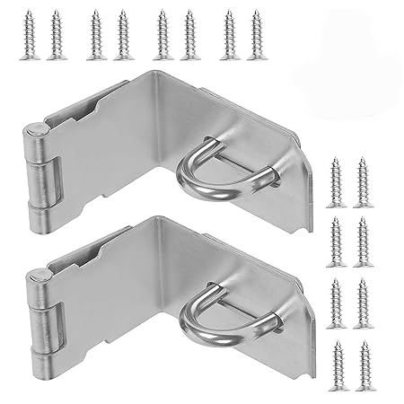 2 PCS 5 Inch 90 Degree Padlock Hasp, KINJOEK Stainless Steel Security Door Clasp Hasp Lock Latch, 2mm Extra Thick Door Gate Bolt Lock with 16 Mounting Screws