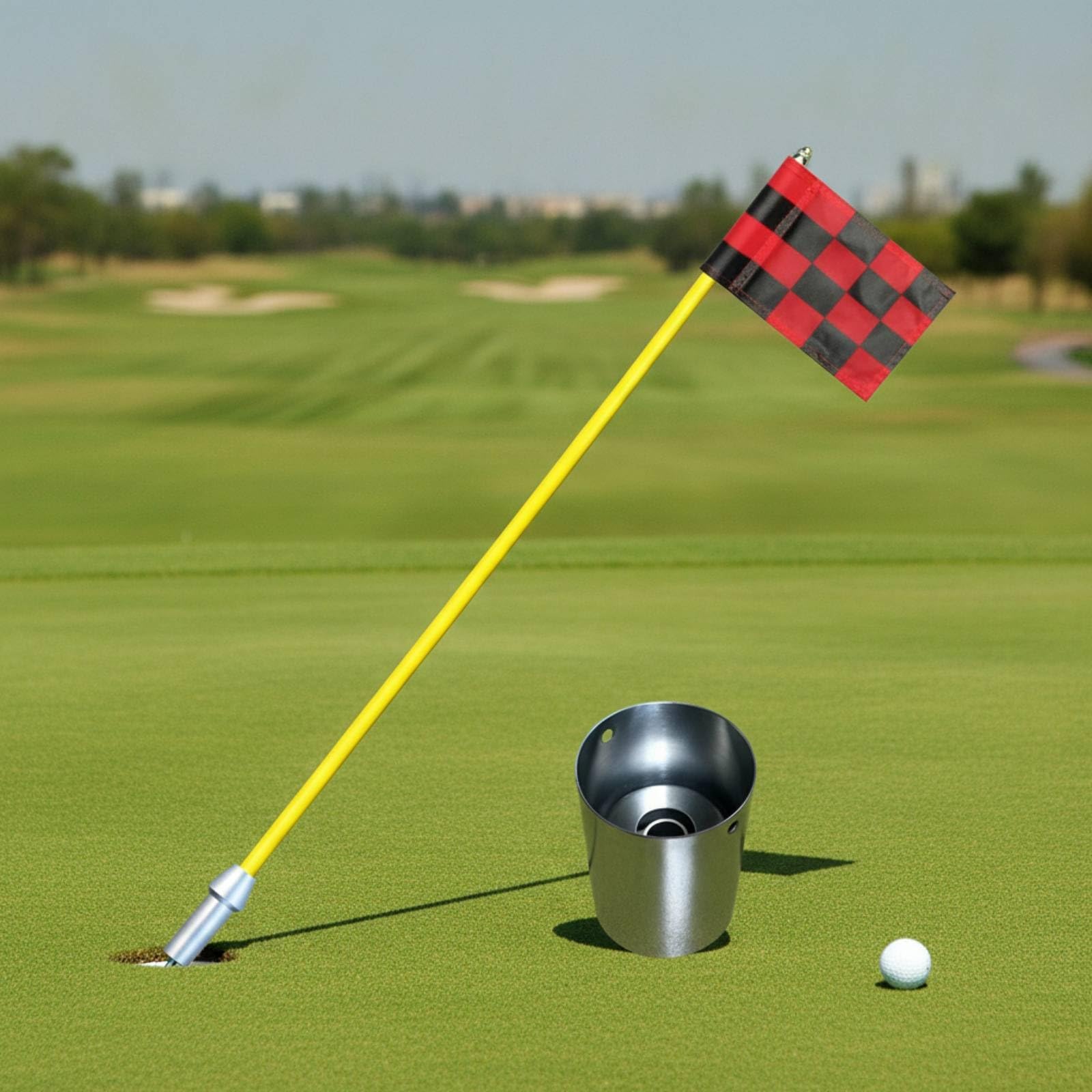 Golf-Flaggenstange mit Edelstahlbecher rostgeschützt Golf-Fahnenstange mit Lochbecher kompakt Golfzubehör für Garten, Weiß, 85cm Weißer Schaft, Weiße Flagge, Edelstahl-Lochbecher